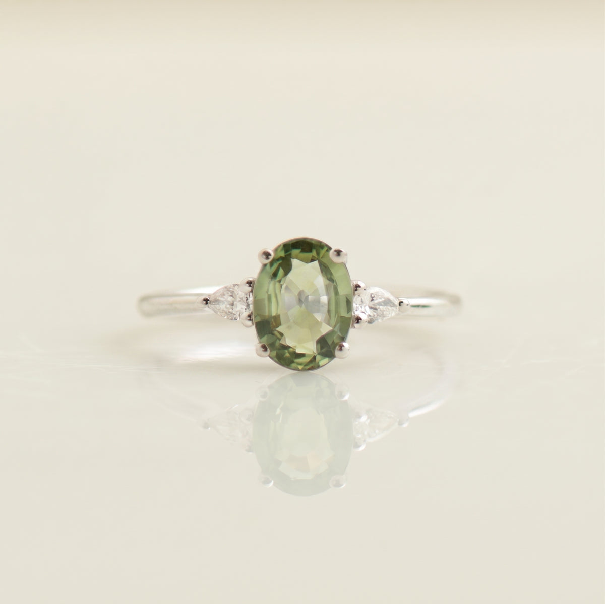 1.5 CT Green Sapphire Engagement Ring - Large Oval