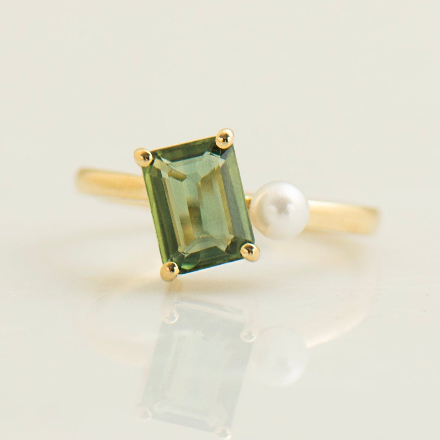 Moi And Toi Green Sapphire and Pearl Ring