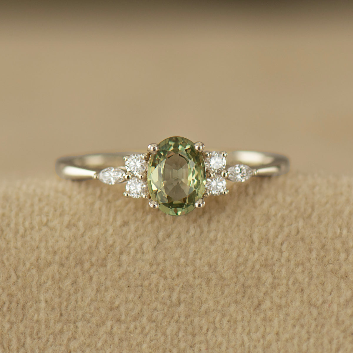 Lotus Green Sapphire Engagement Ring
