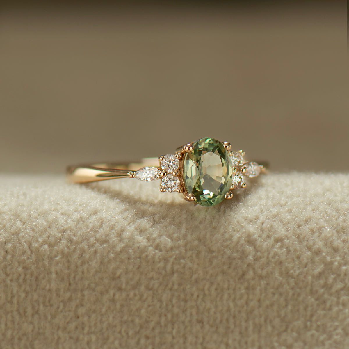 Lotus Green Sapphire Engagement Ring
