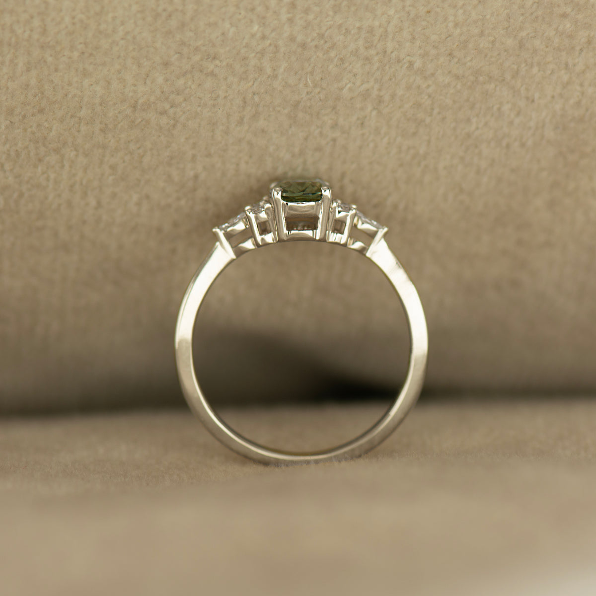 Lotus Green Sapphire Engagement Ring