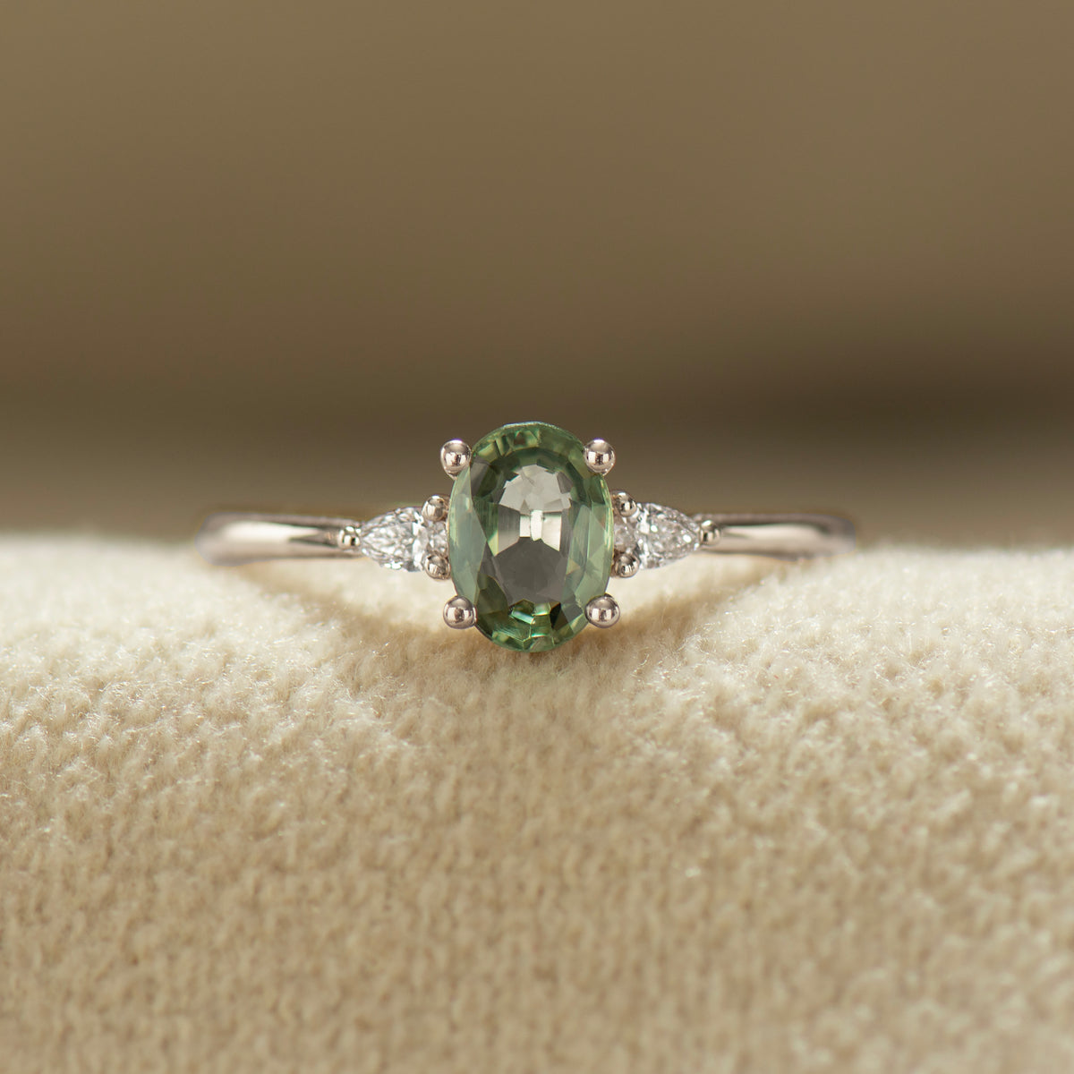 Green Sapphire Engagement Ring - Oval