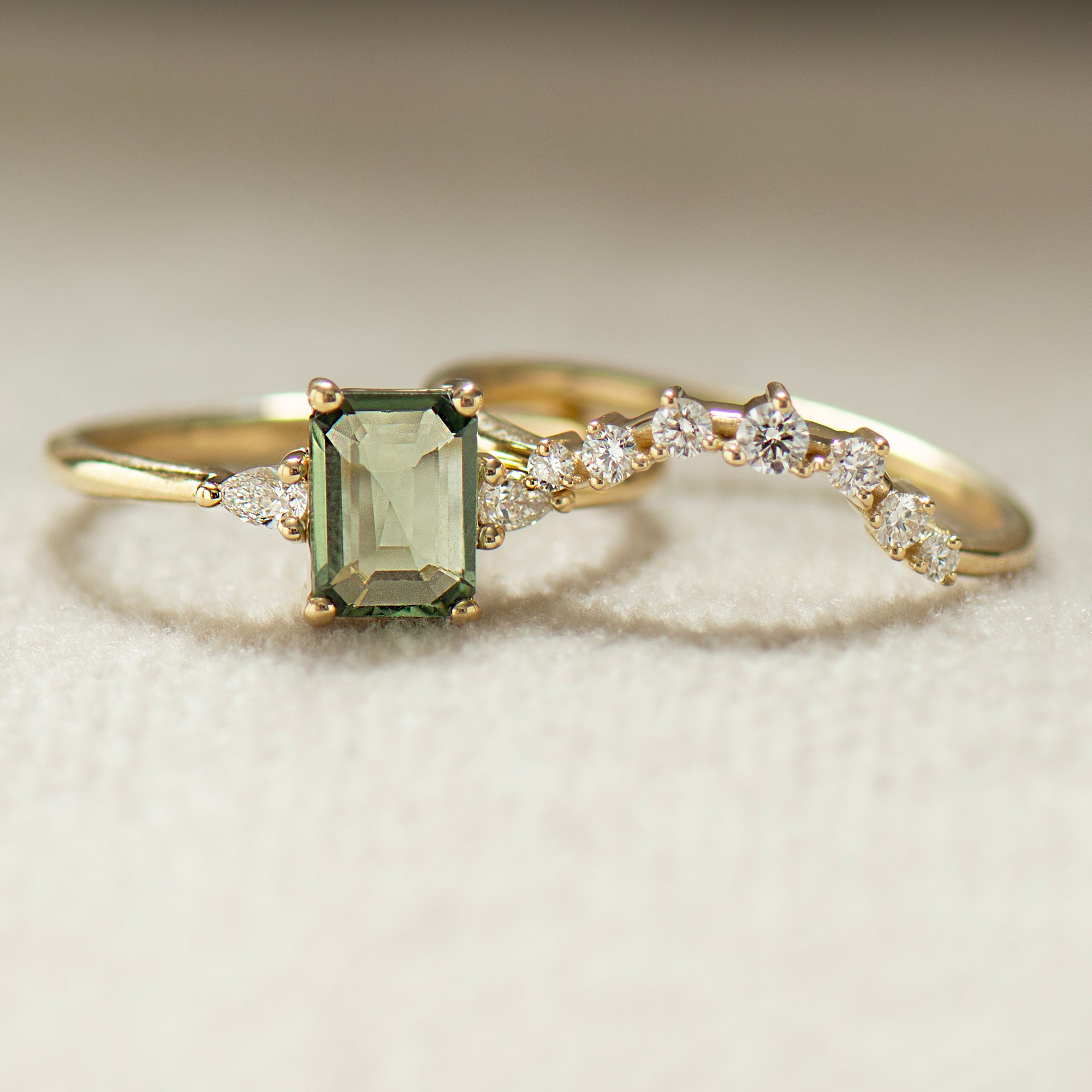 Emerald Cut Green Sapphire Set