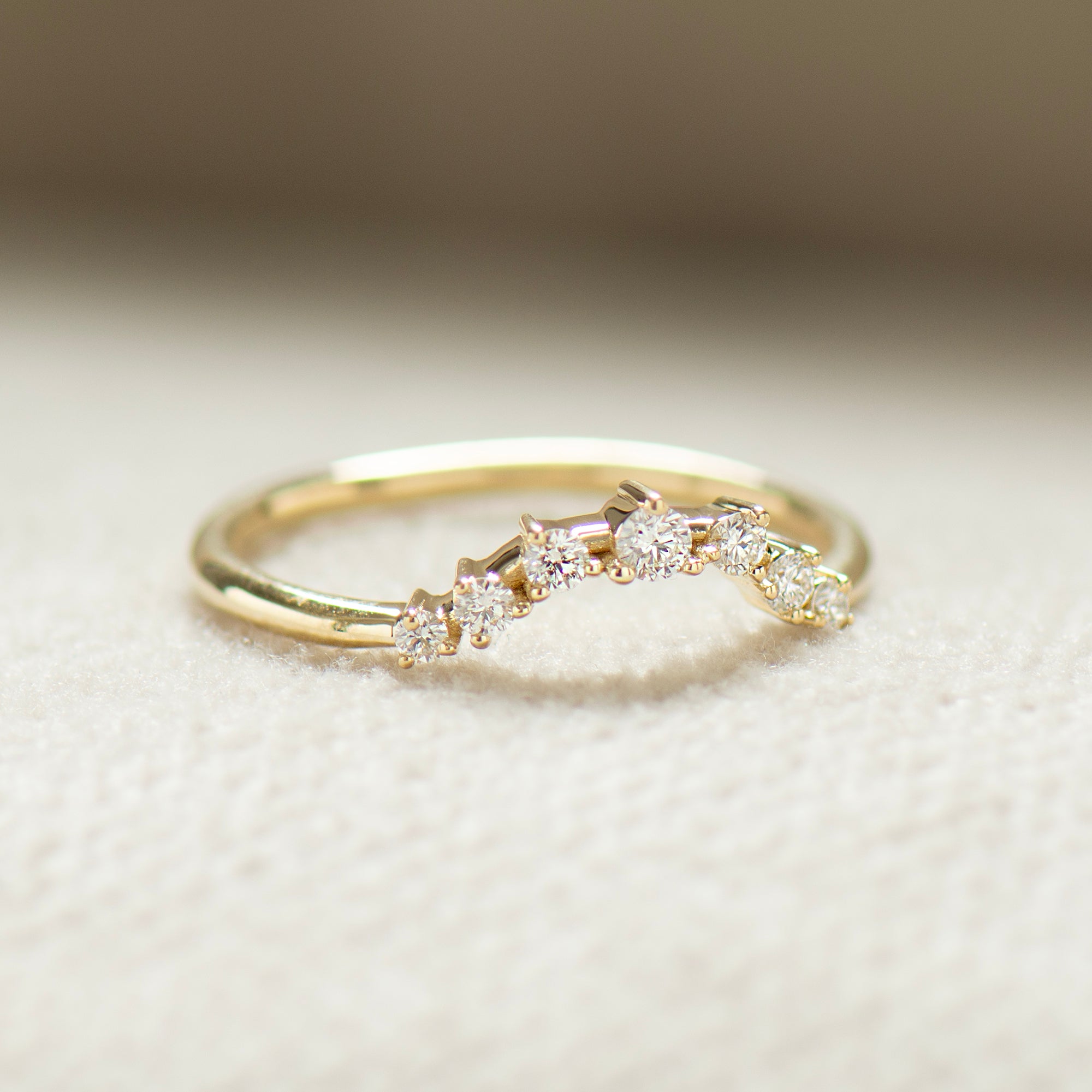 Curved Seven Diamonds Matching Ring