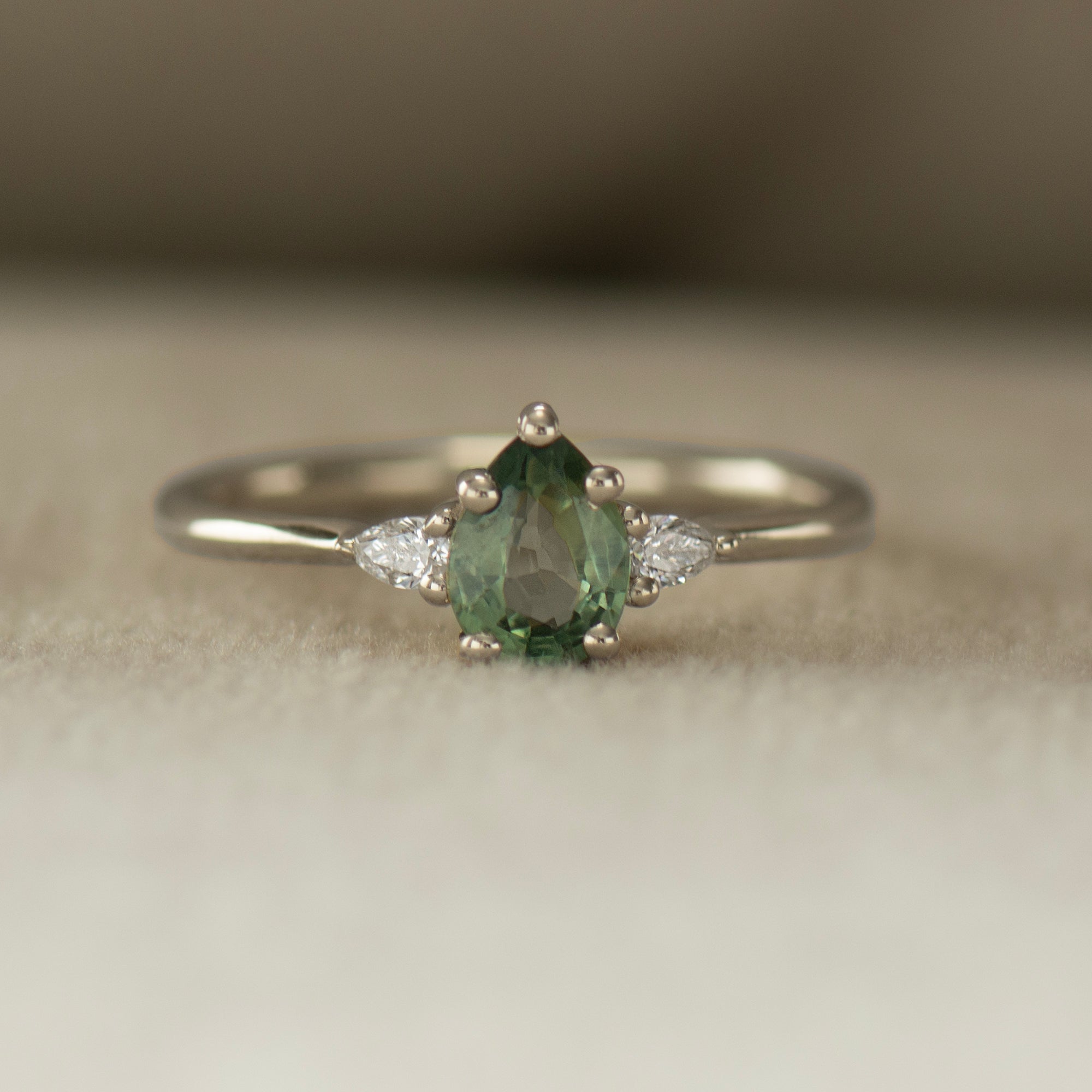Green Sapphire Engagement Ring - Pear
