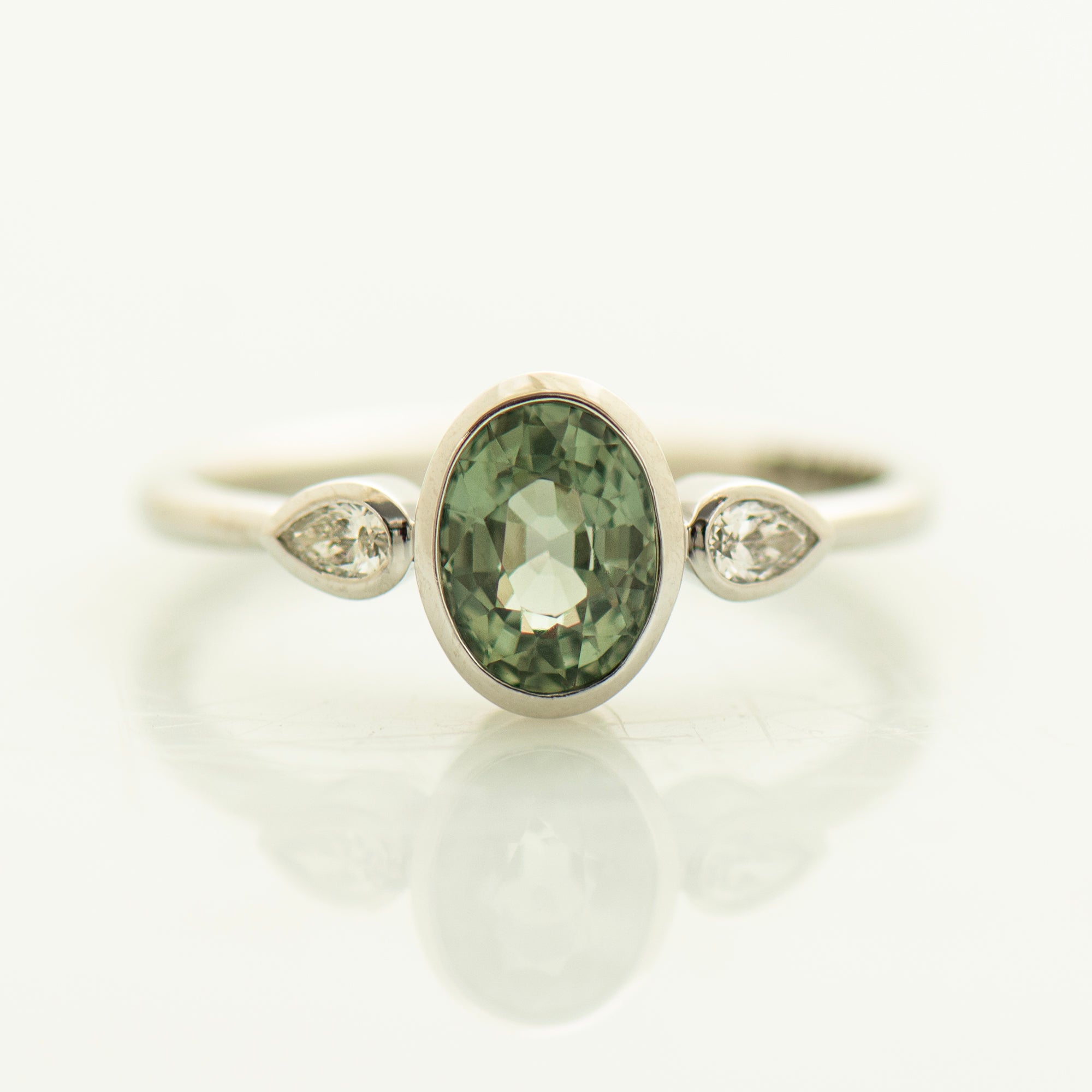 Bezel Green Sapphire Engagement Ring