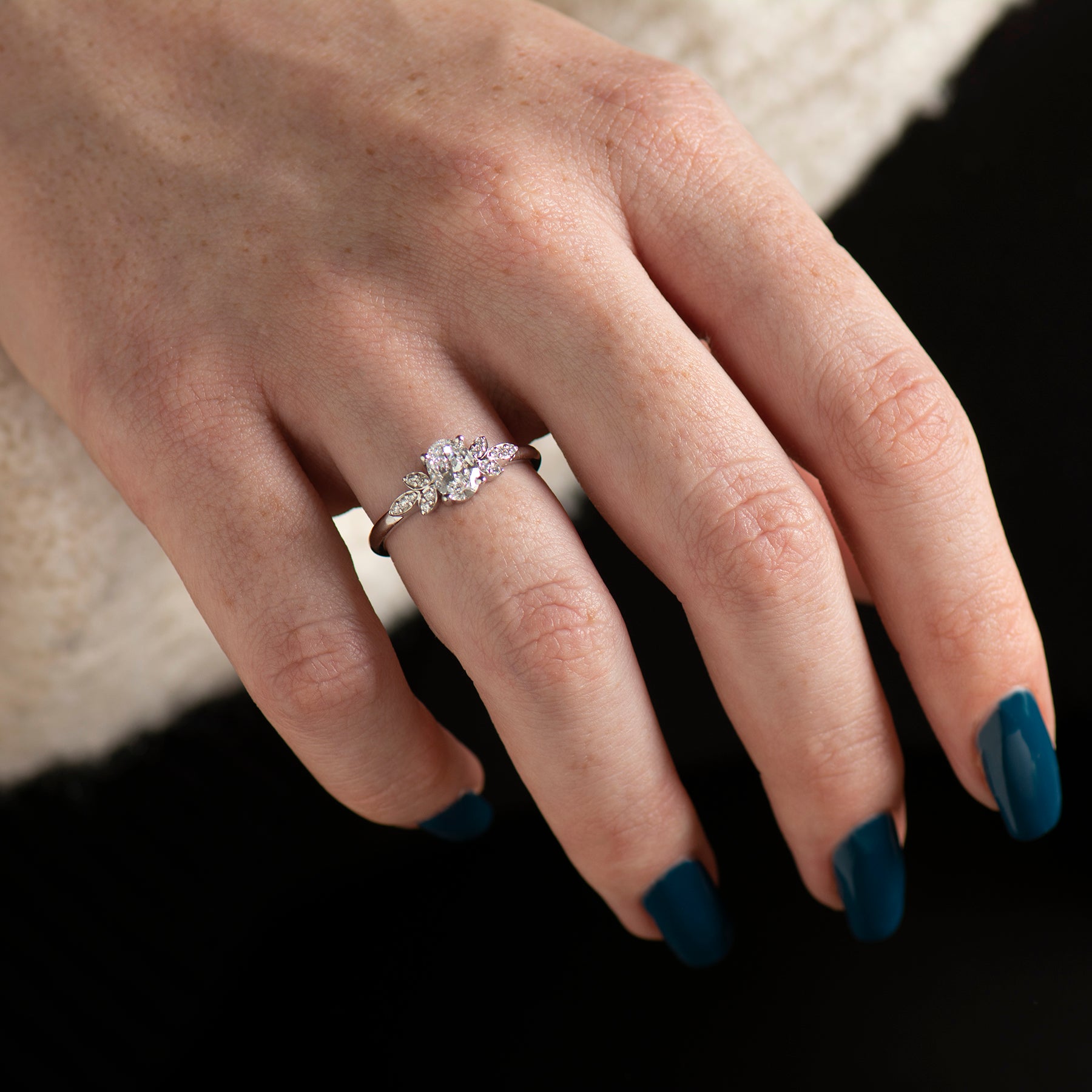 Flower Oval Engagement Ring