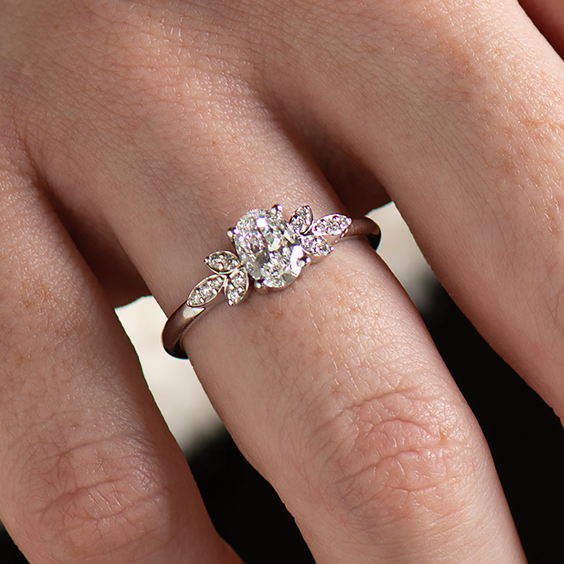Flower Oval Engagement Ring