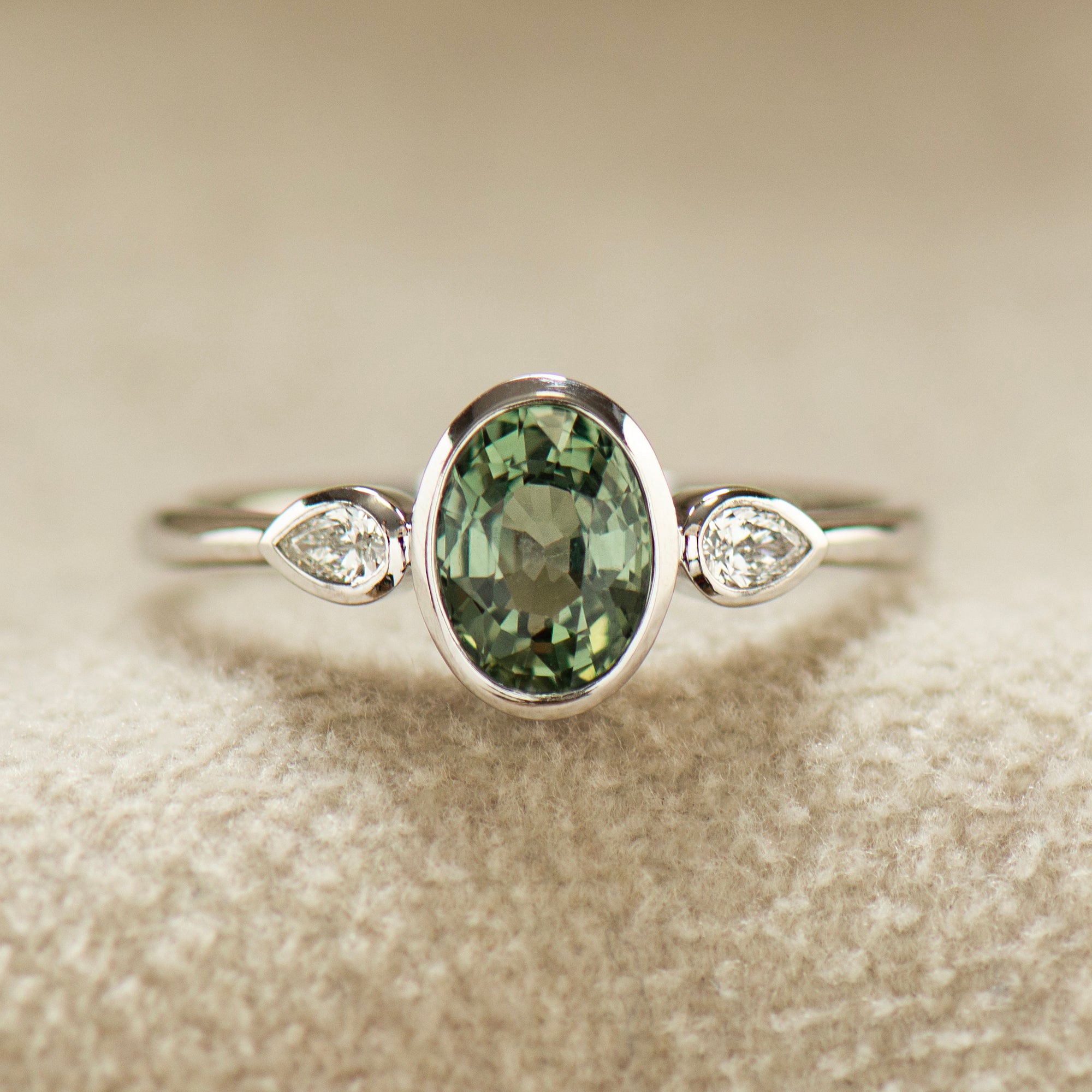 Bezel Green Sapphire Engagement Ring