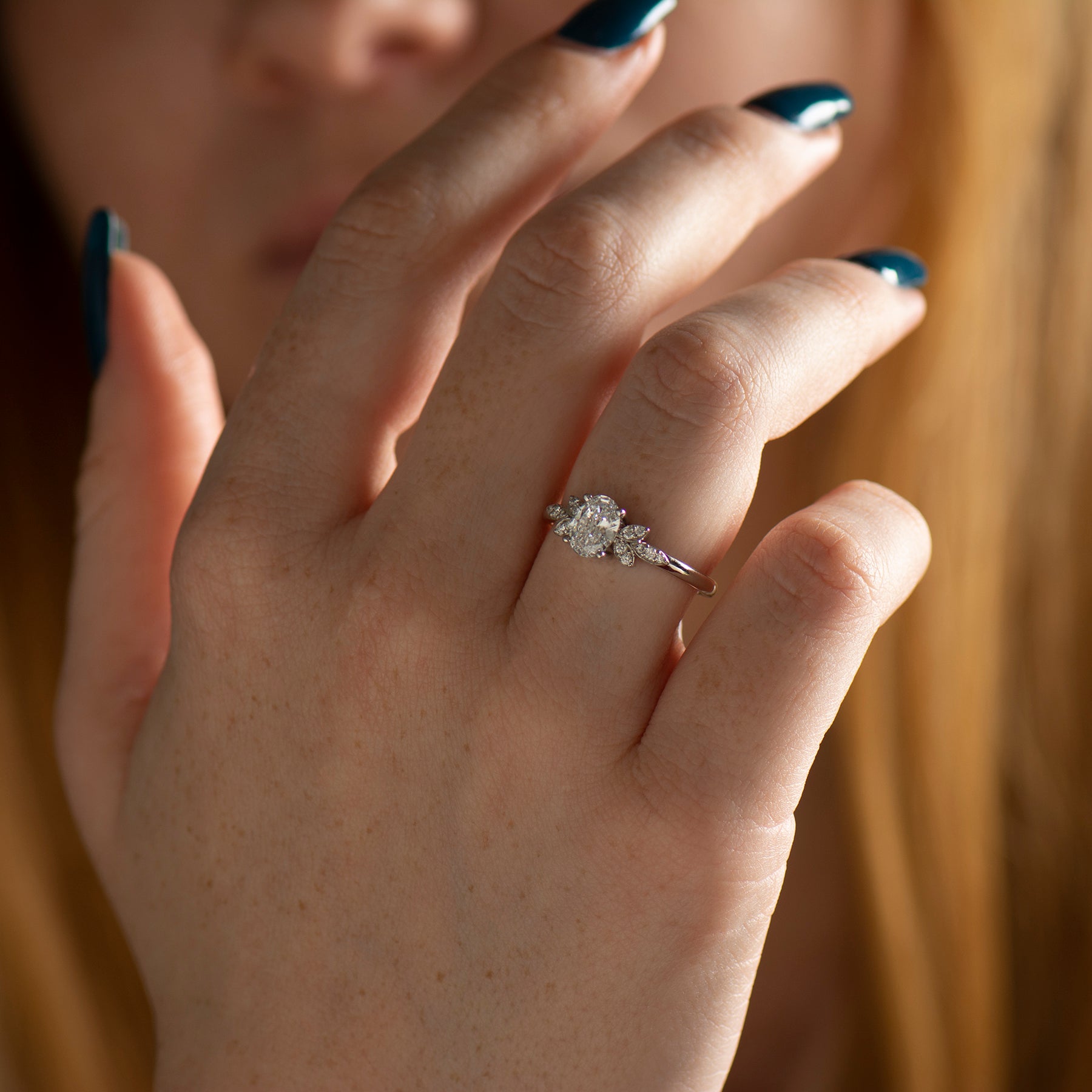 Flower Oval Engagement Ring