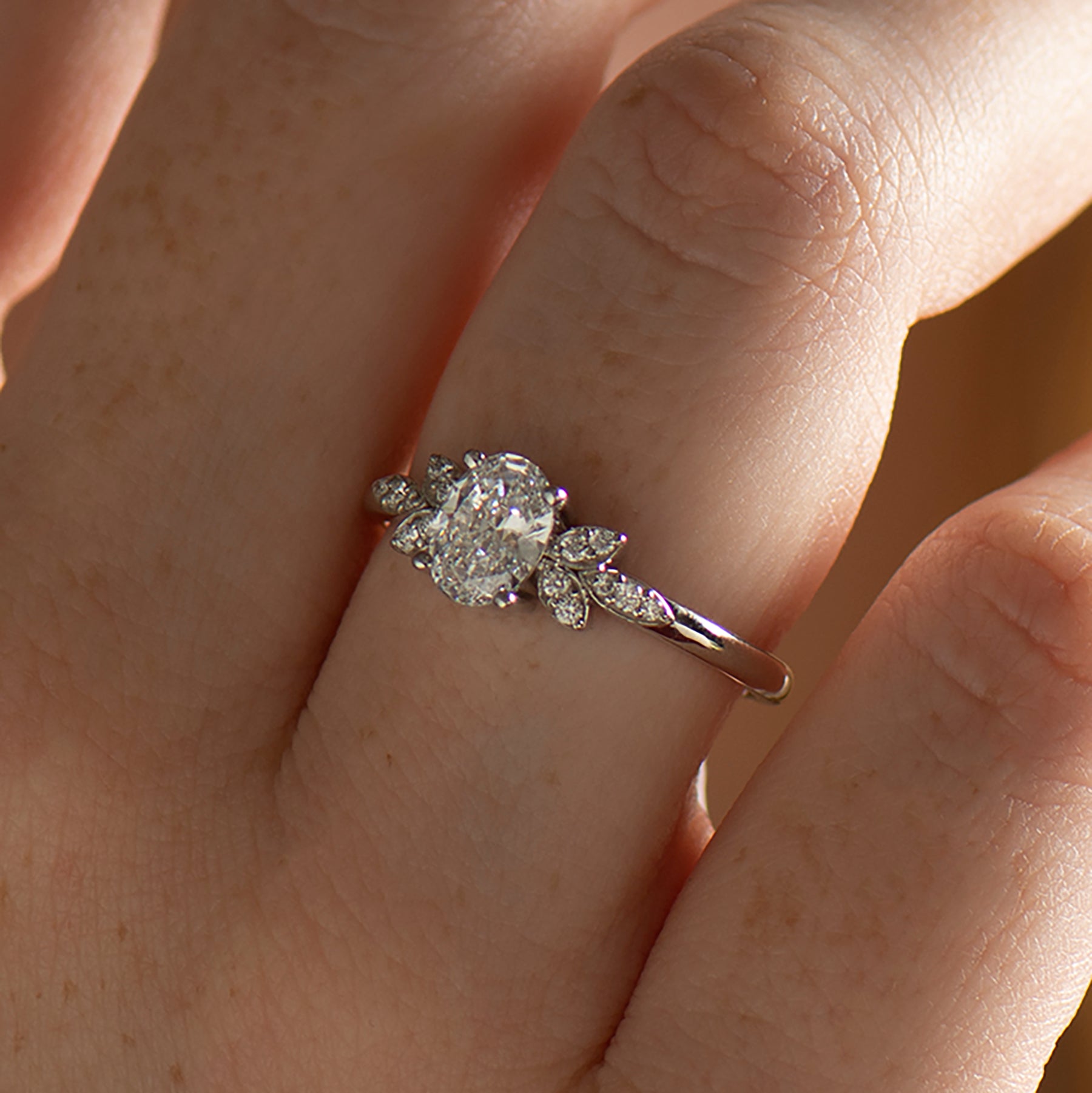 Flower Oval Engagement Ring