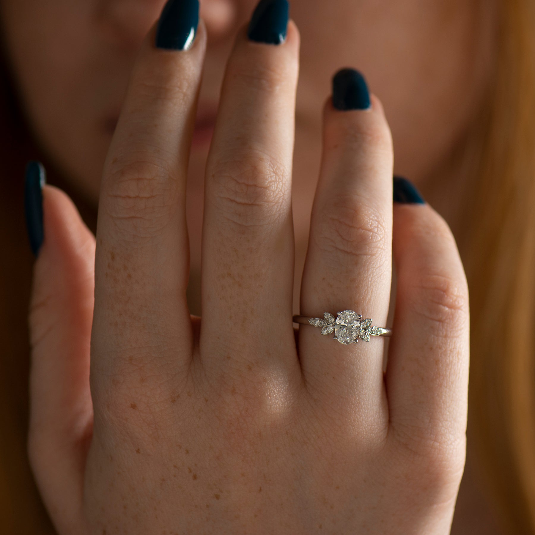 Flower Oval Engagement Ring
