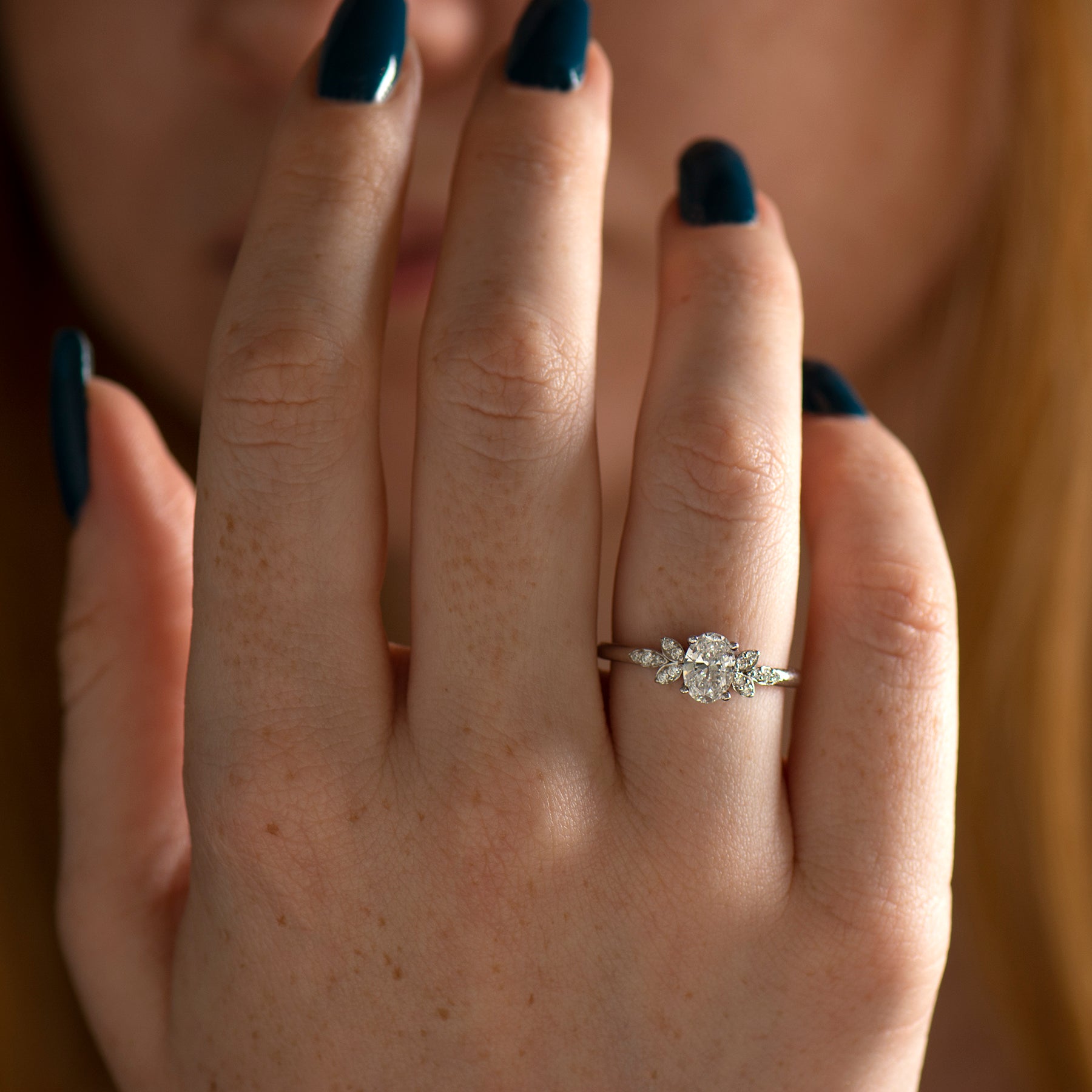 Flower Oval Engagement Ring