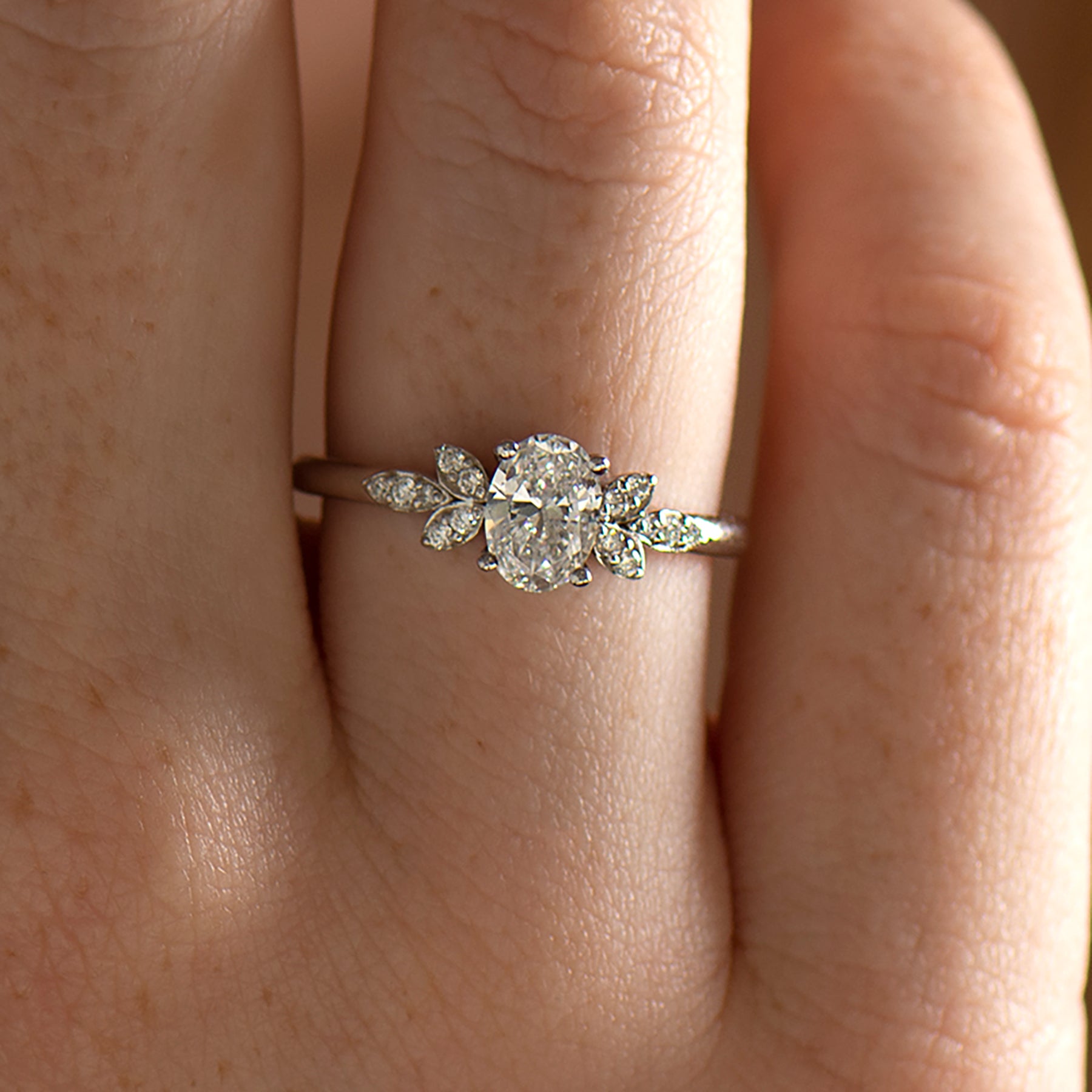 Flower Oval Engagement Ring