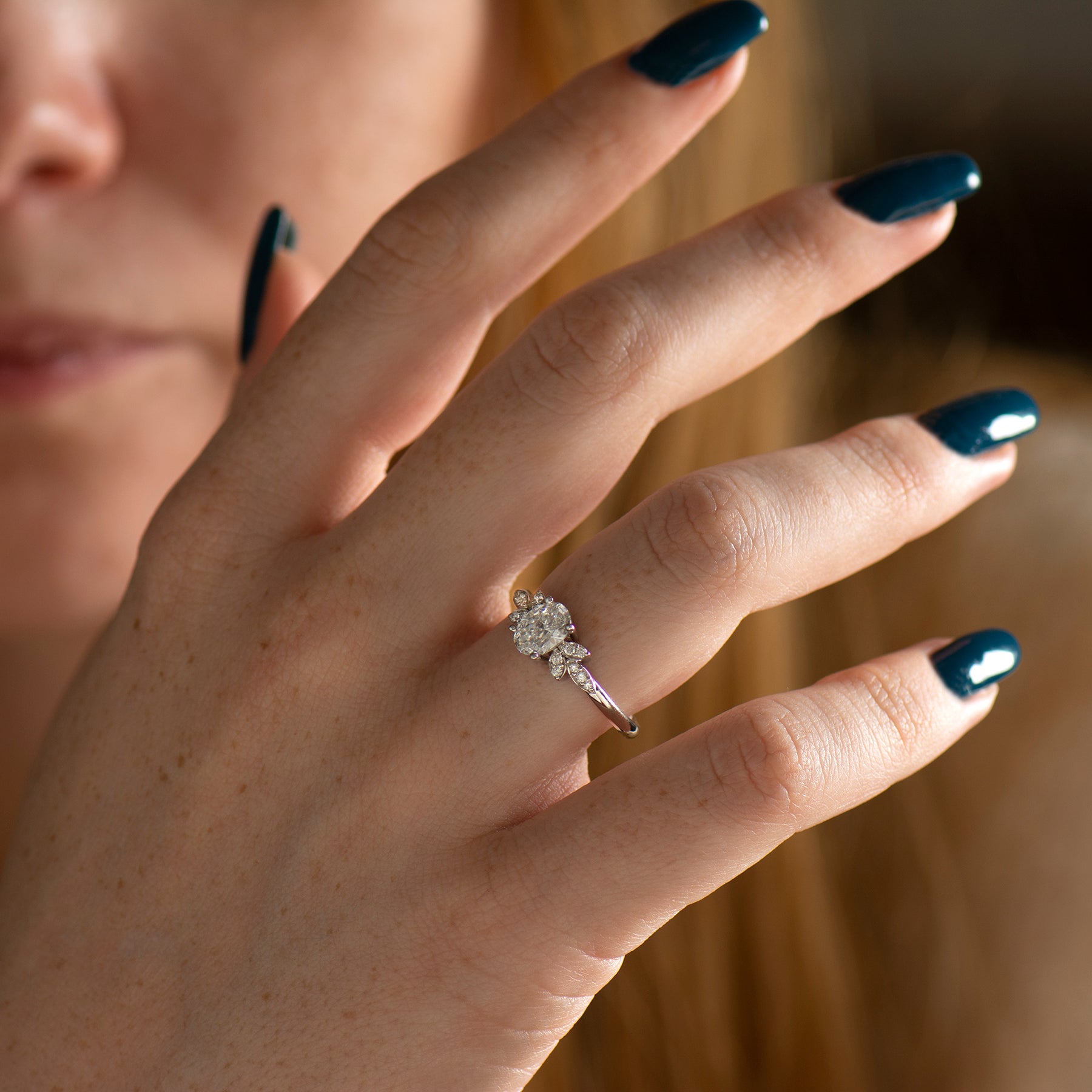 Flower Oval Engagement Ring