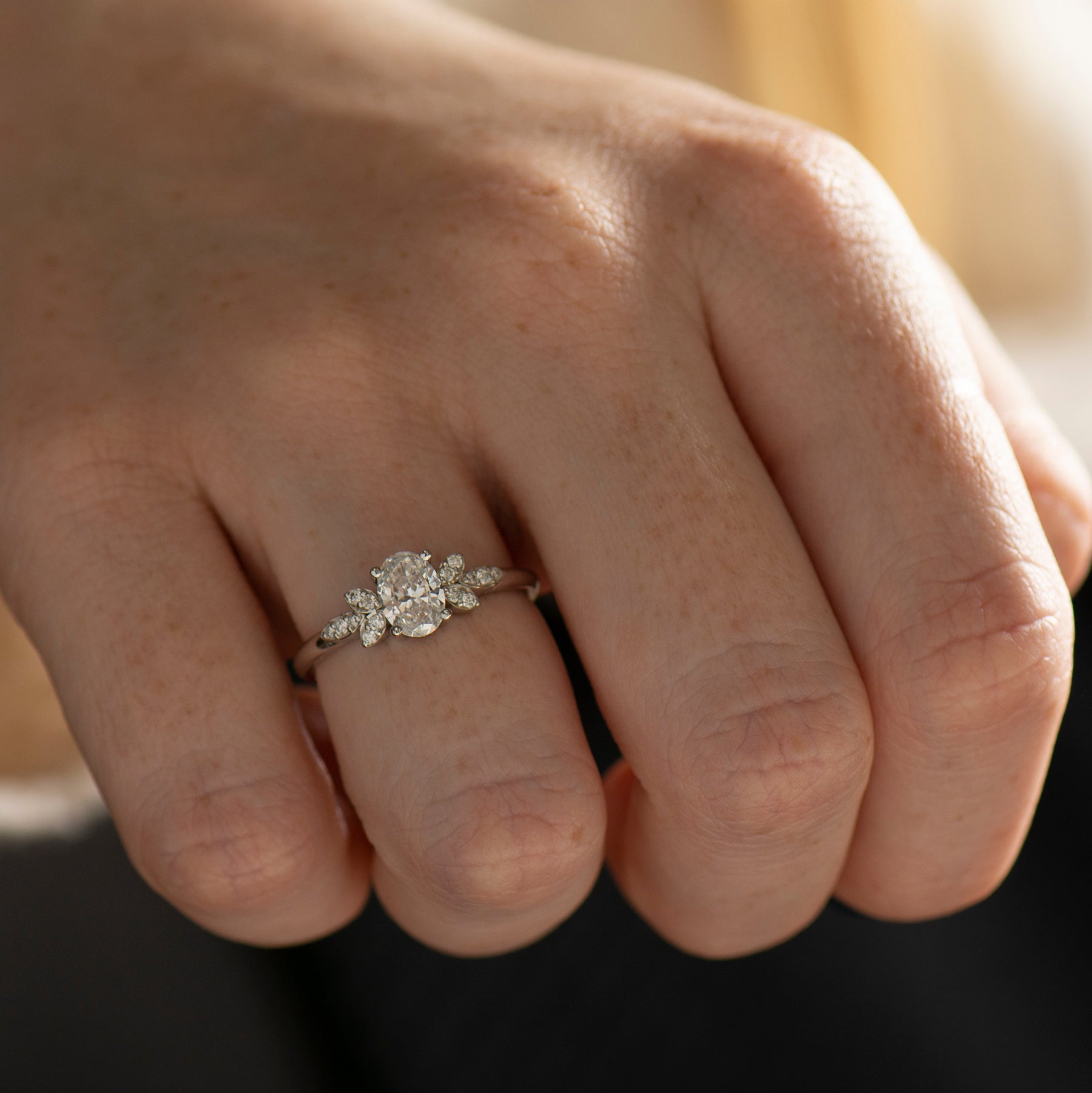 Flower Oval Engagement Ring