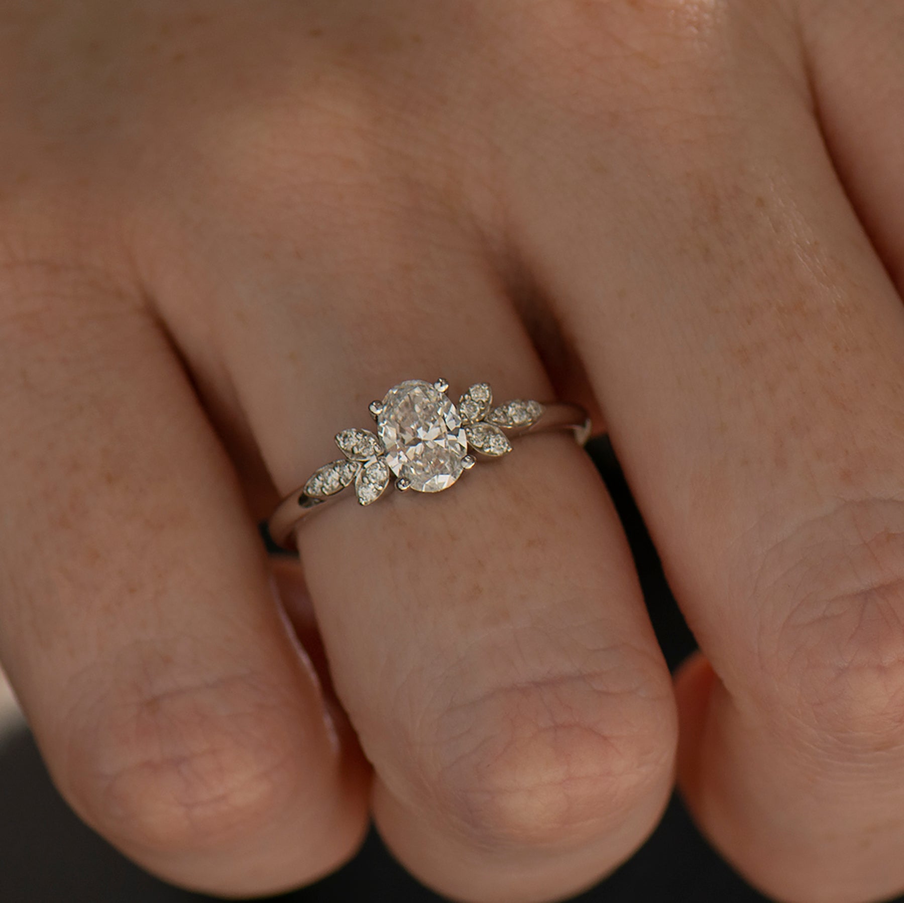 Flower Oval Engagement Ring