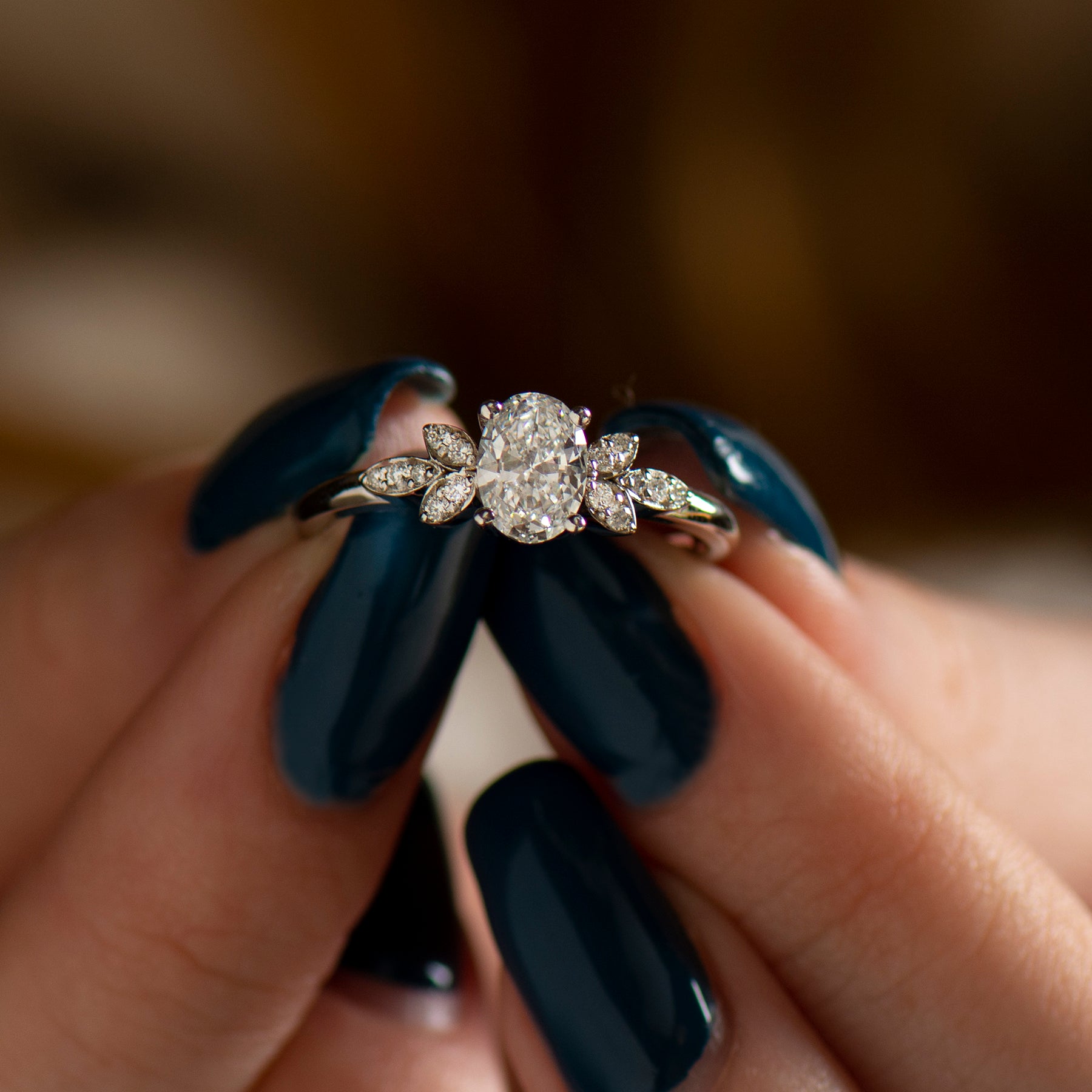 Flower Oval Engagement Ring