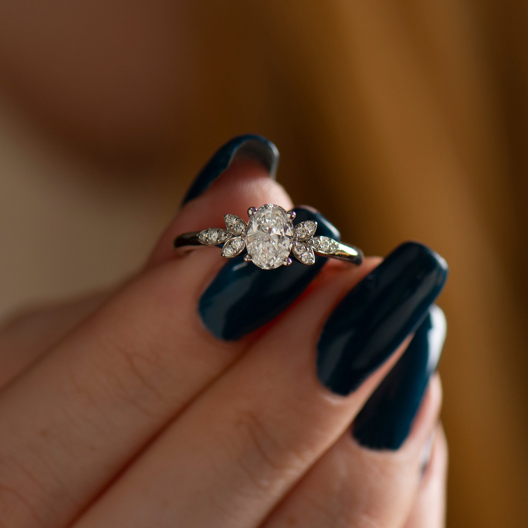 Flower Oval Engagement Ring