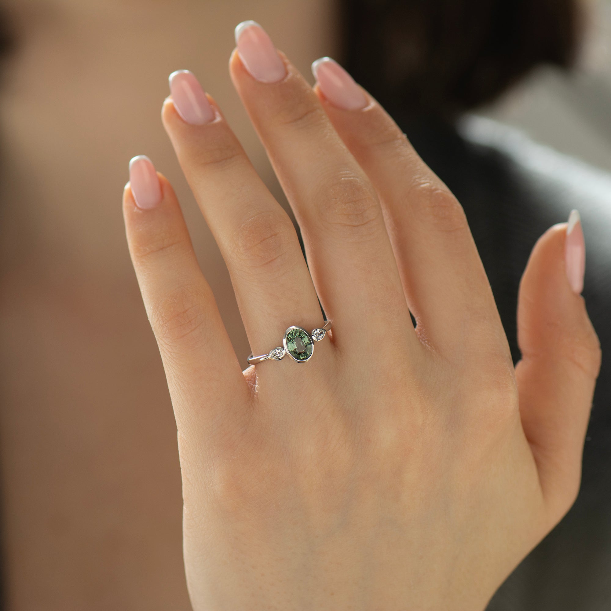 Bezel Green Sapphire Engagement Ring