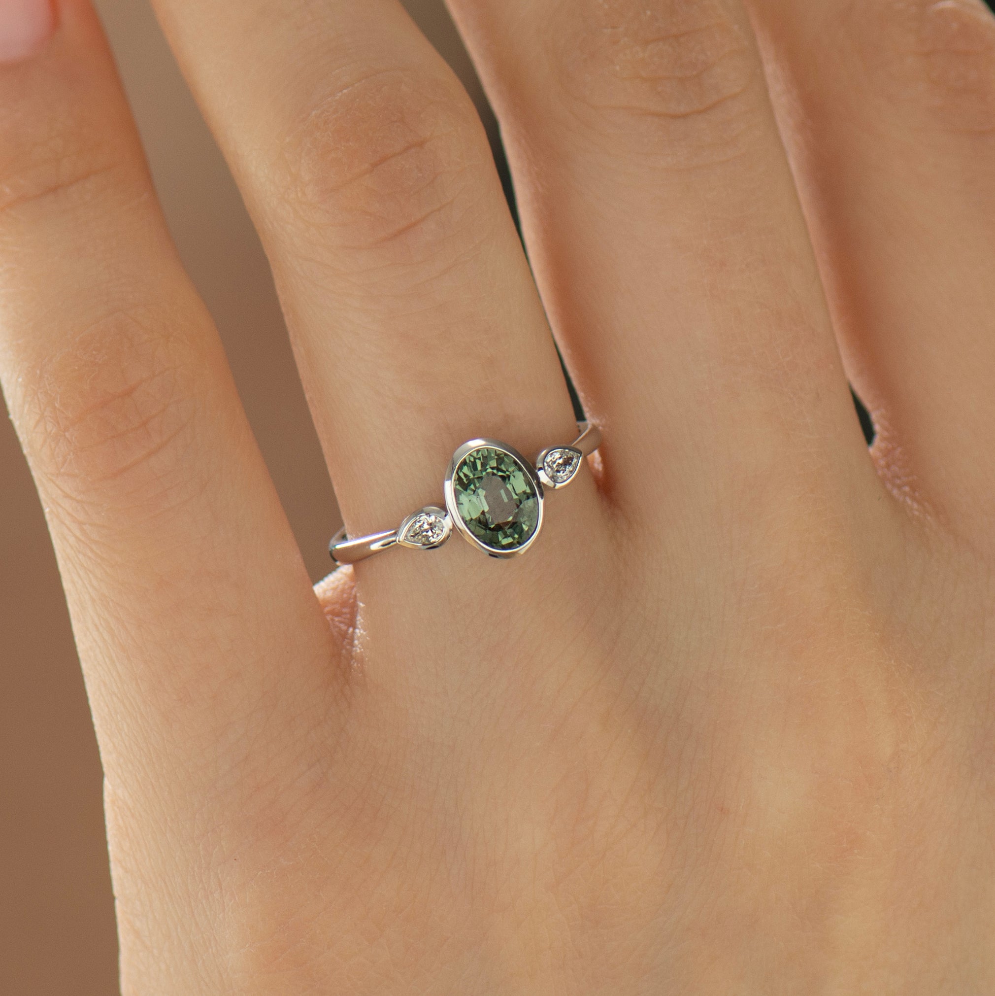 Bezel Green Sapphire Engagement Ring