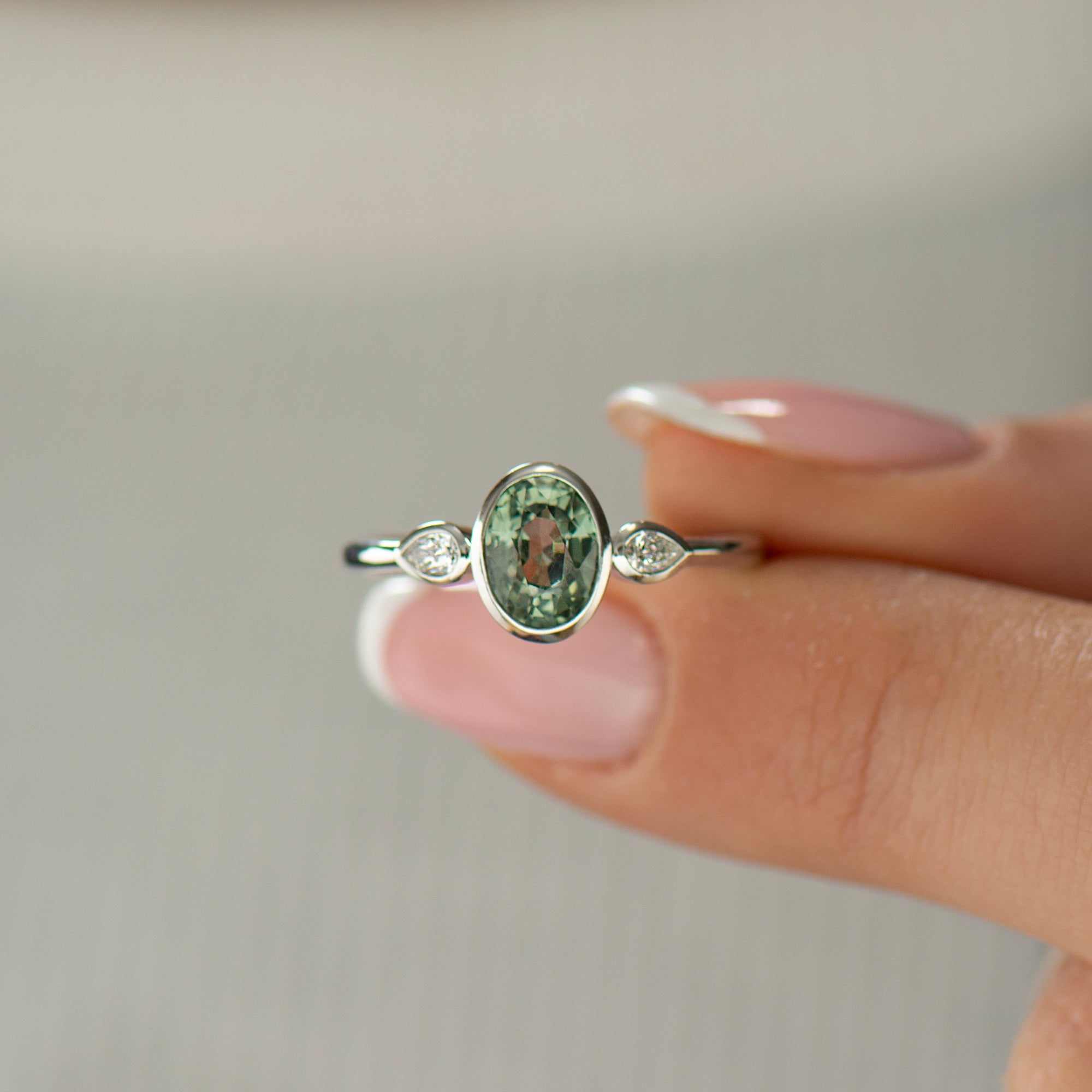 Bezel Green Sapphire Engagement Ring