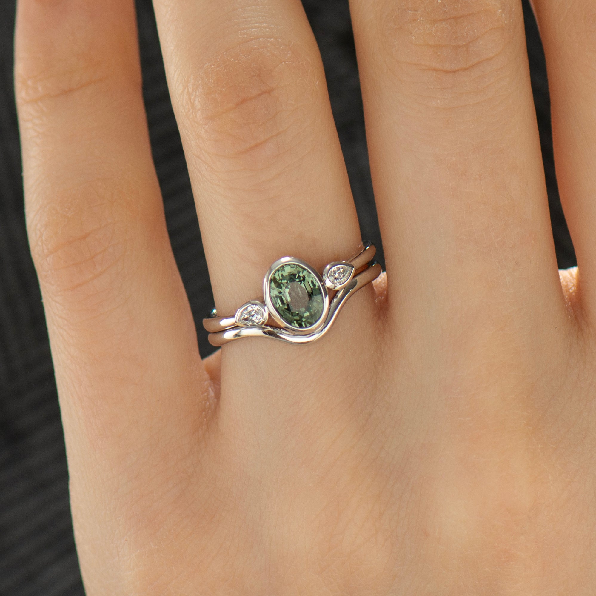 Bezel Green Sapphire Rings Set