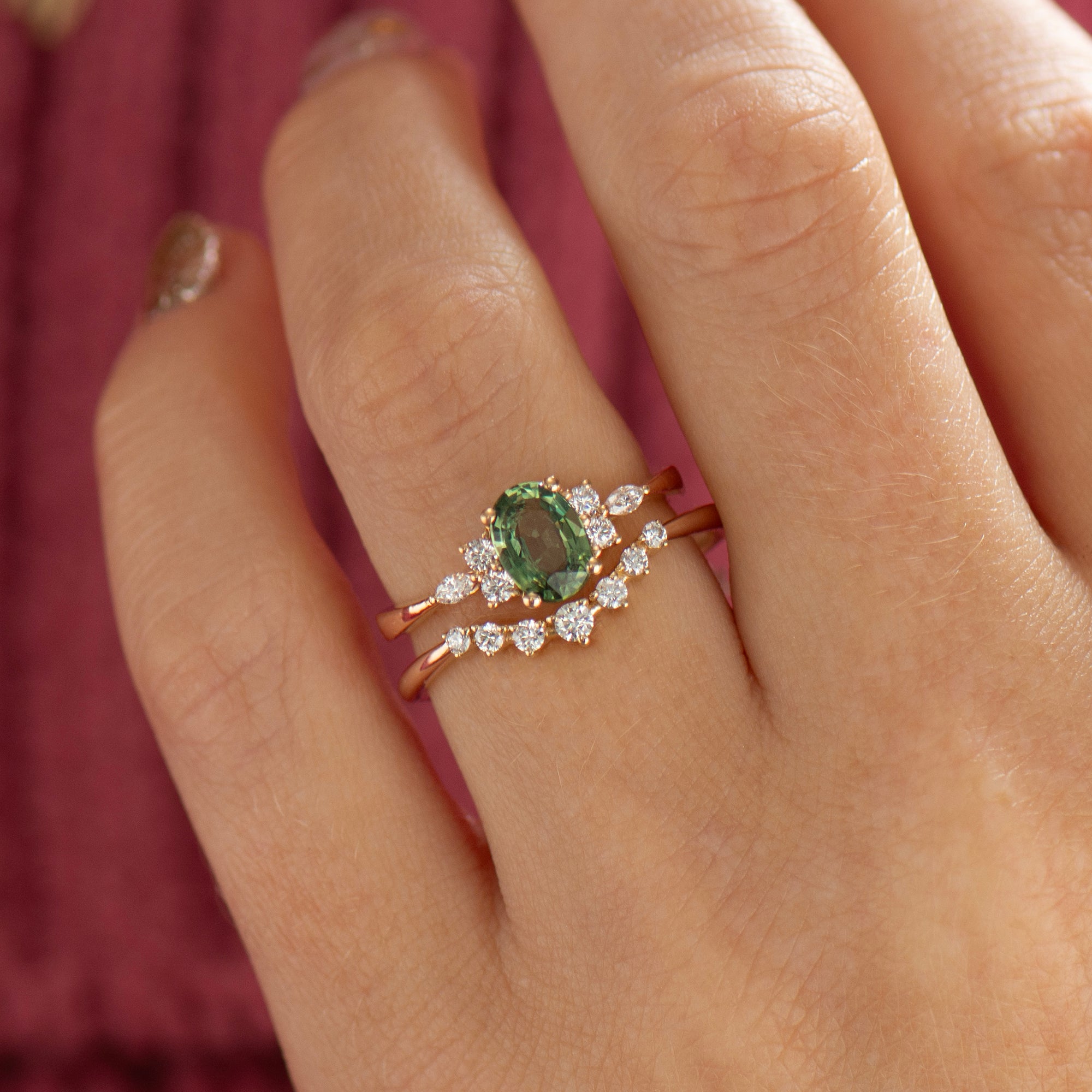 Green Sapphire Rings Set