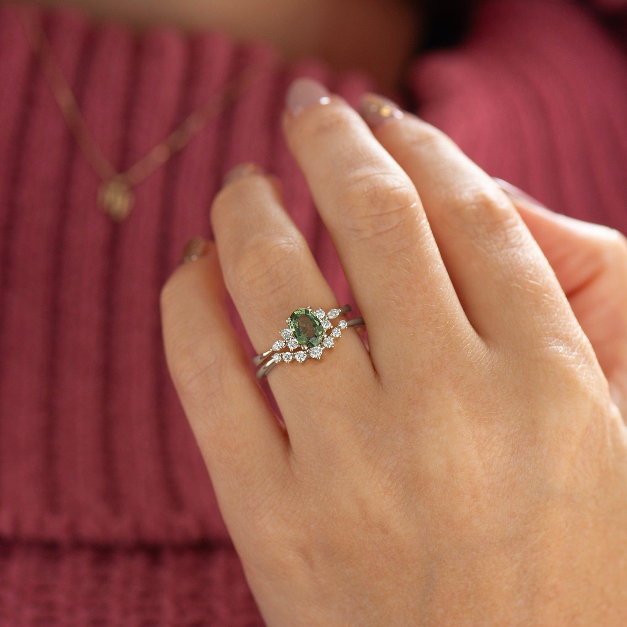 Green Sapphire Rings Set