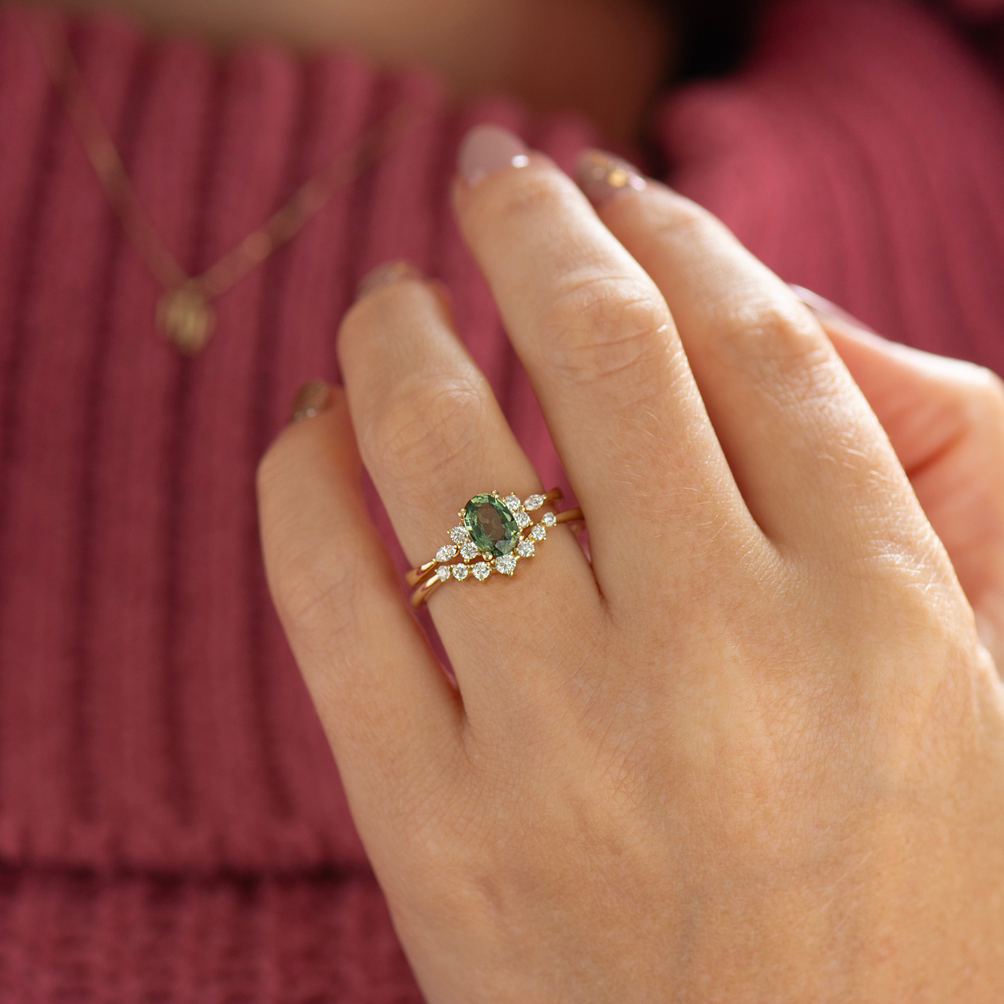 Green Sapphire Rings Set