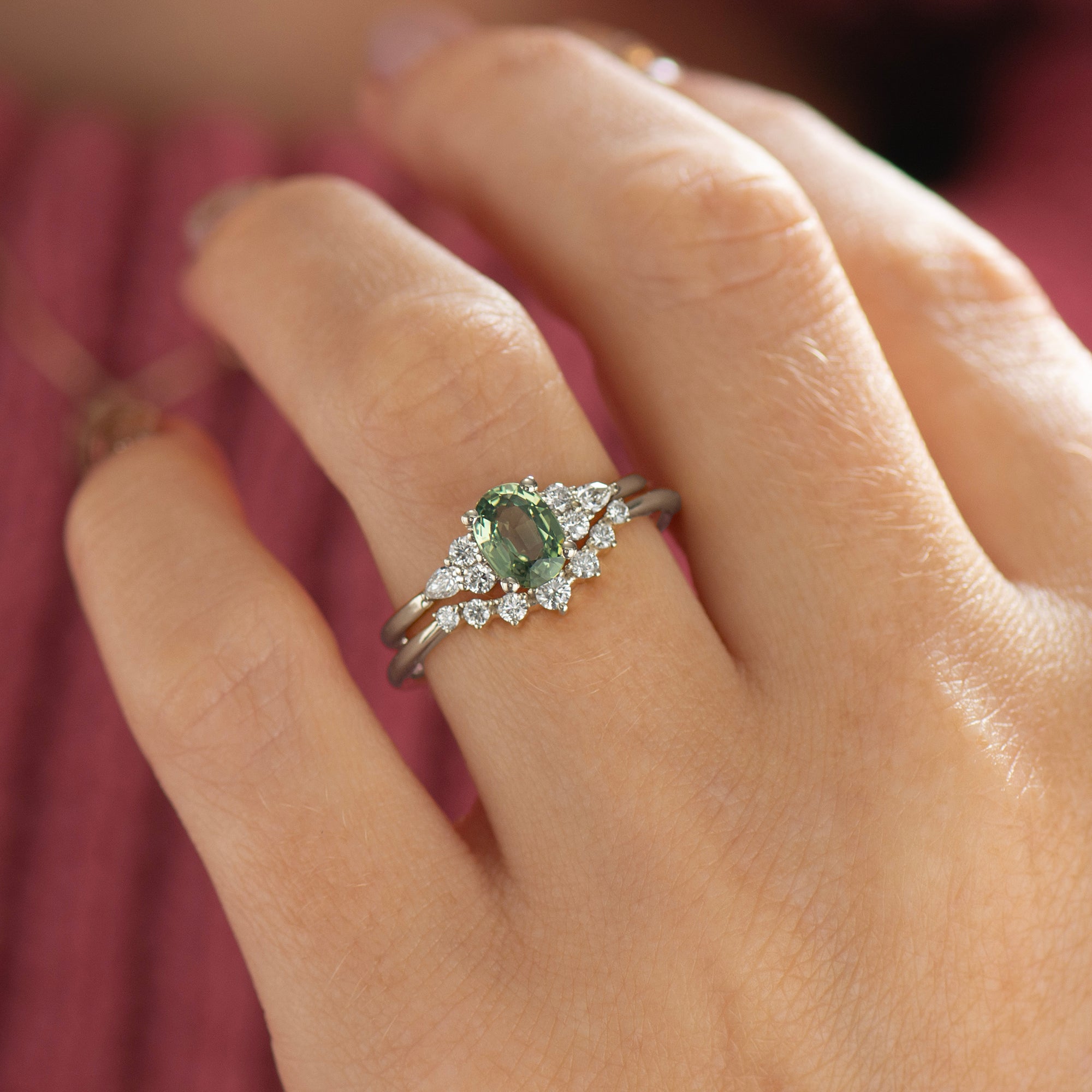 Green Sapphire Engagement Rings Set
