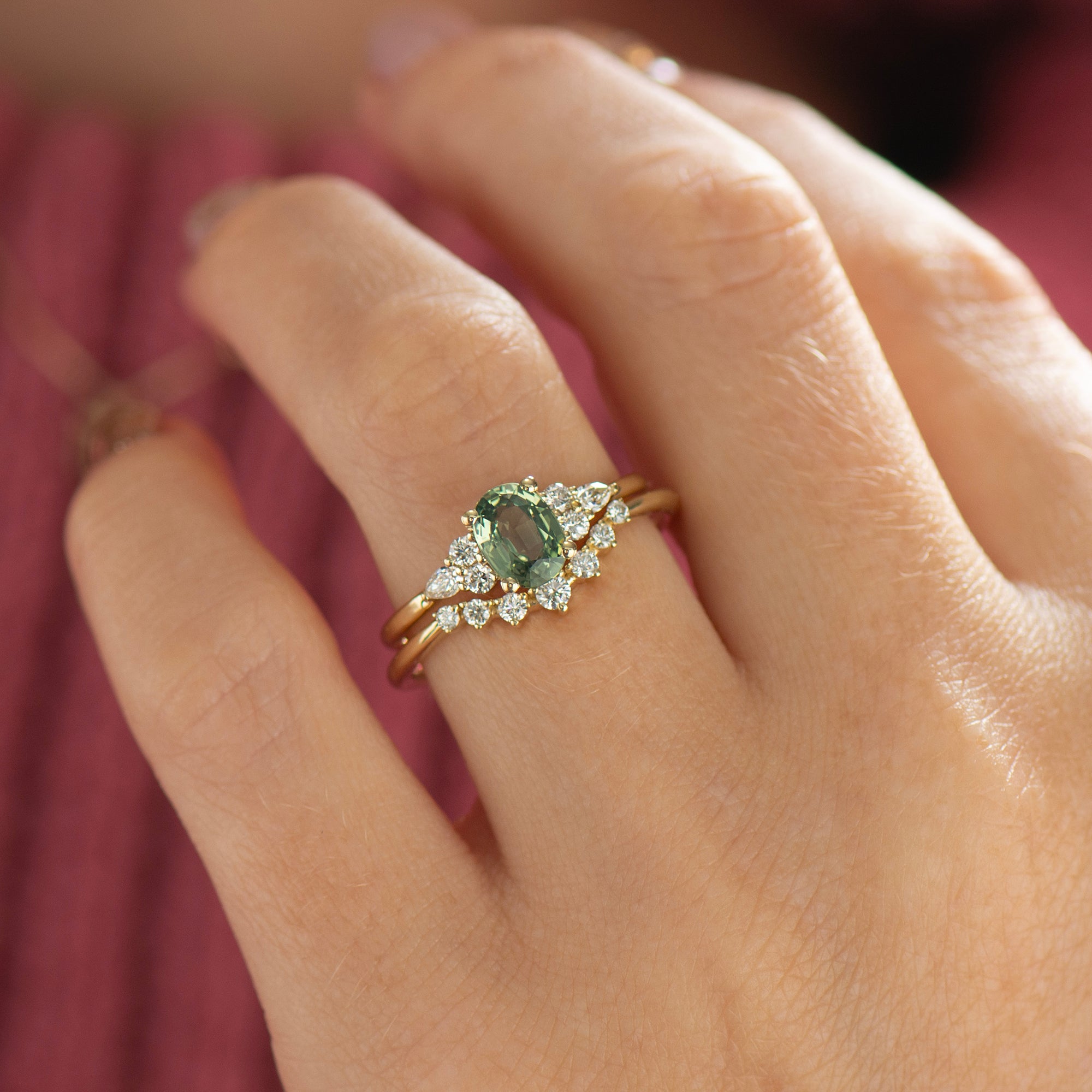 Green Sapphire Engagement Rings Set