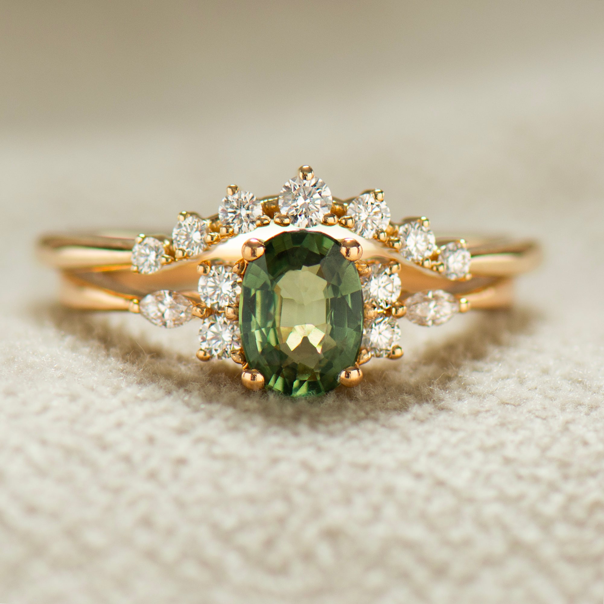 Green Sapphire Rings Set
