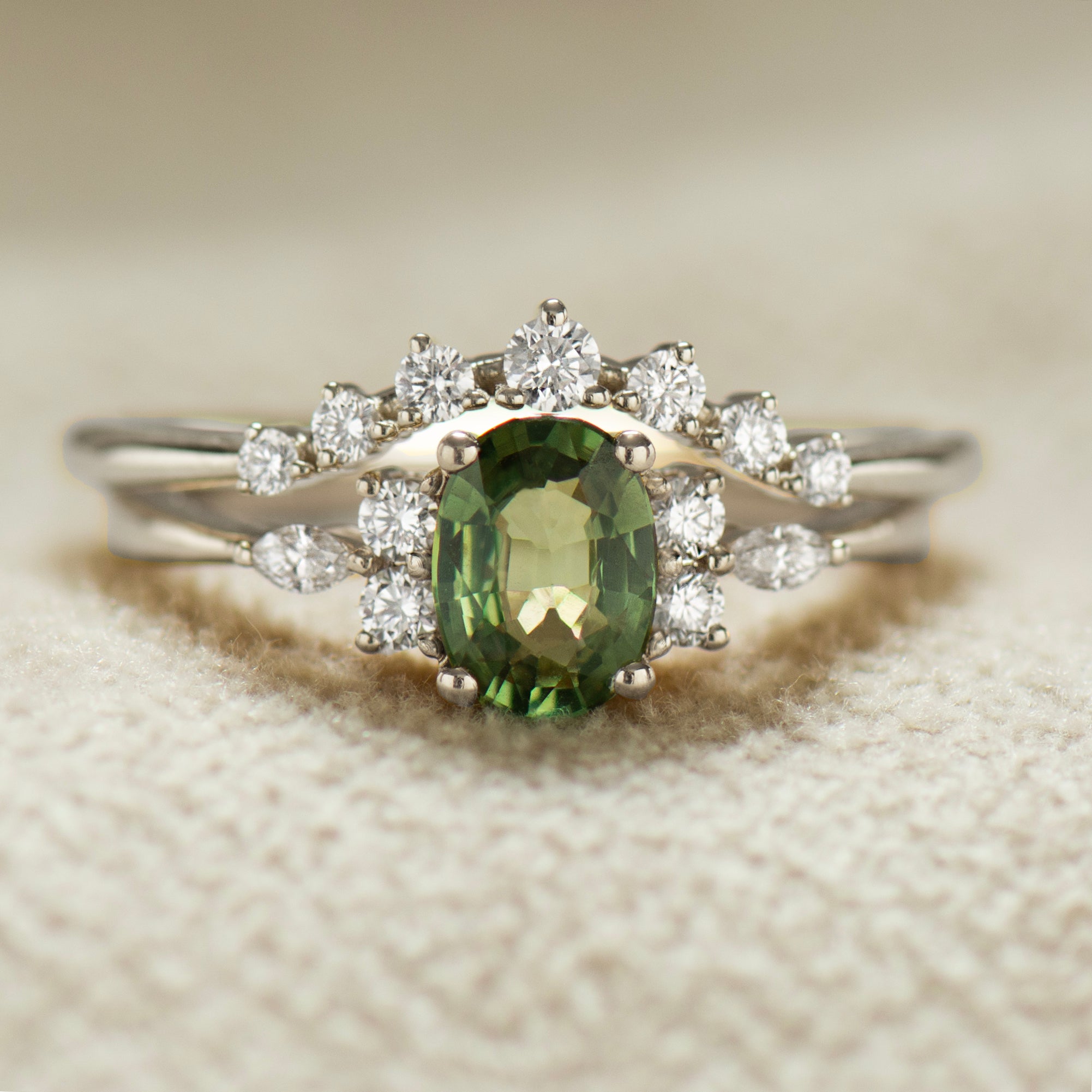 Green Sapphire Rings Set
