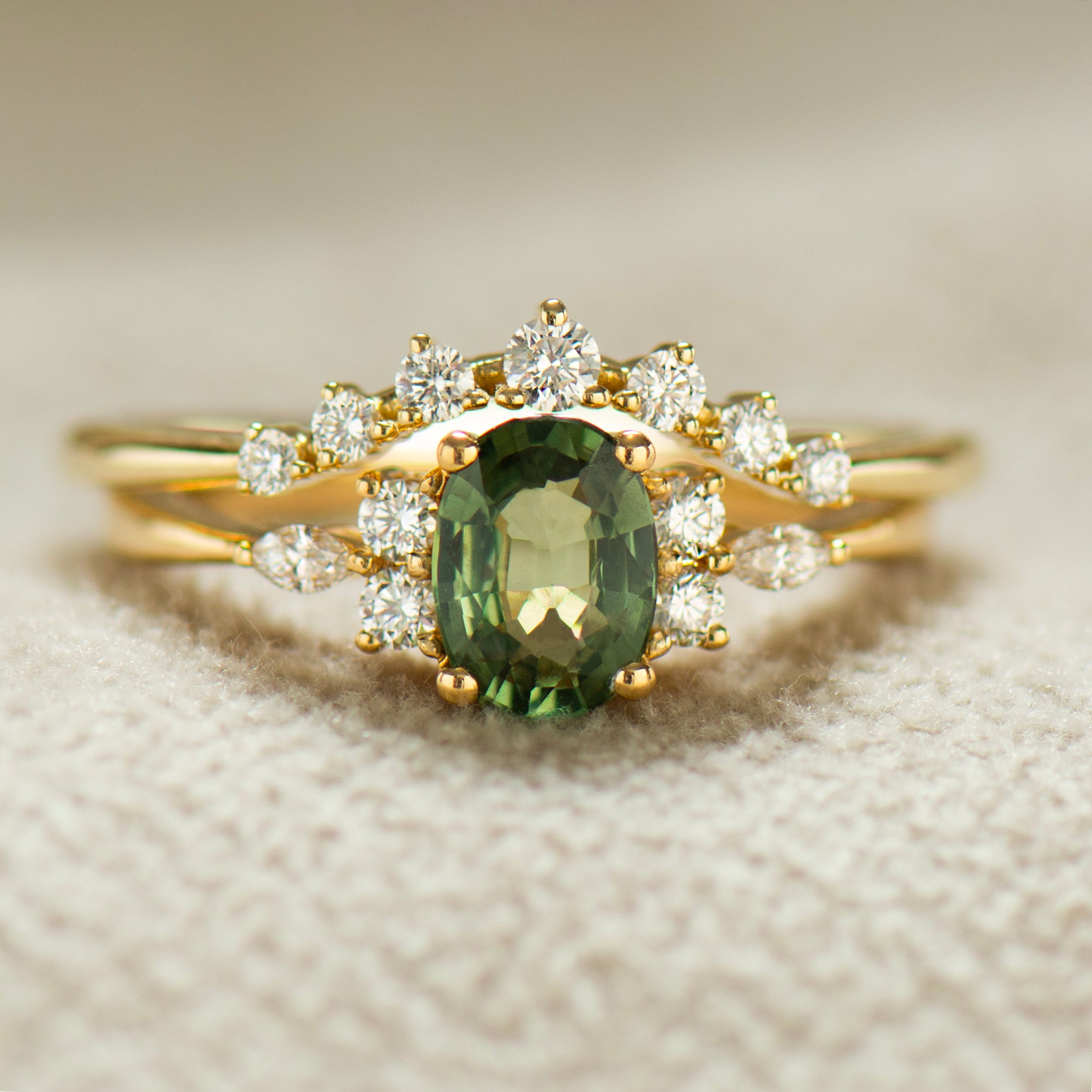 Green Sapphire Rings Set