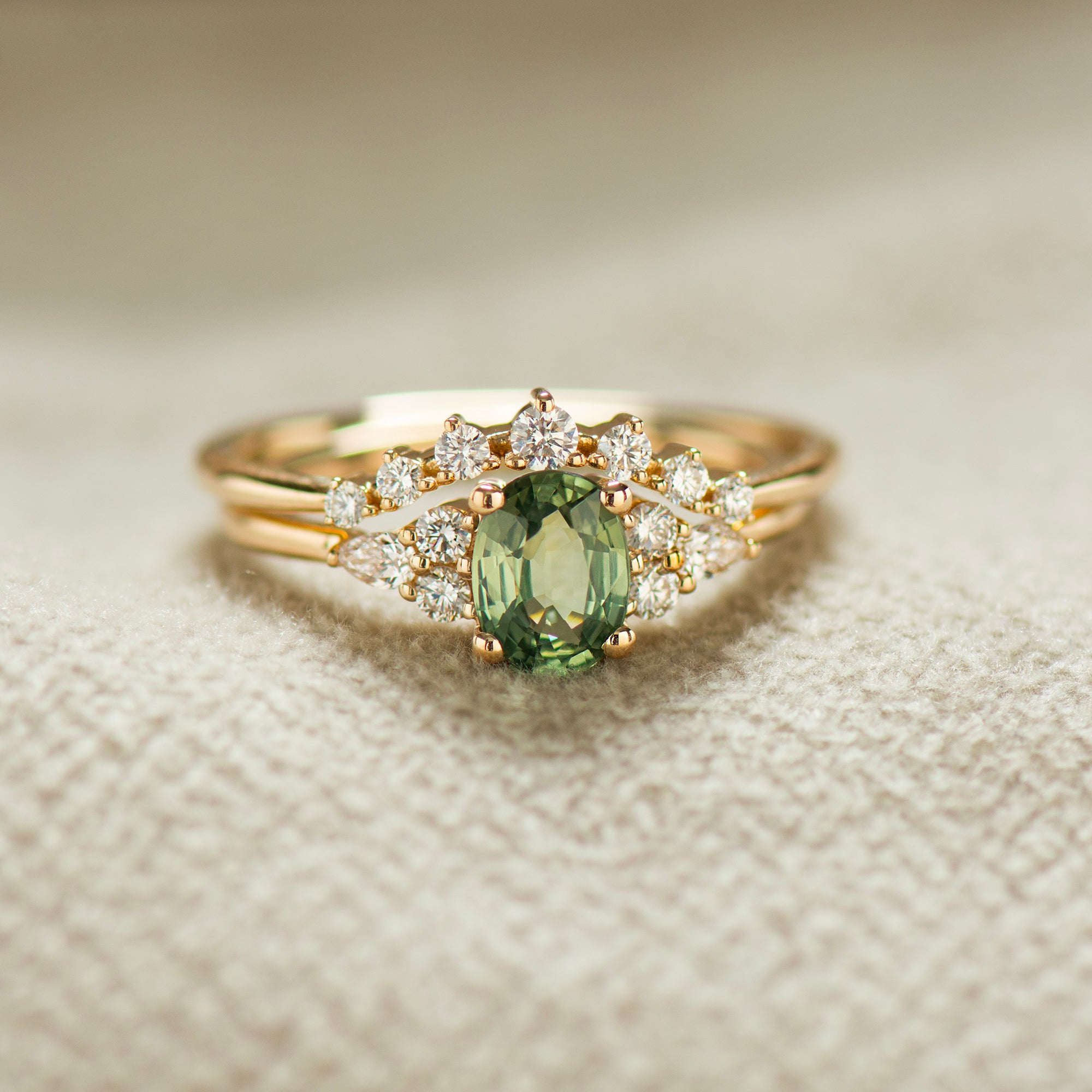 Green Sapphire Engagement Rings Set