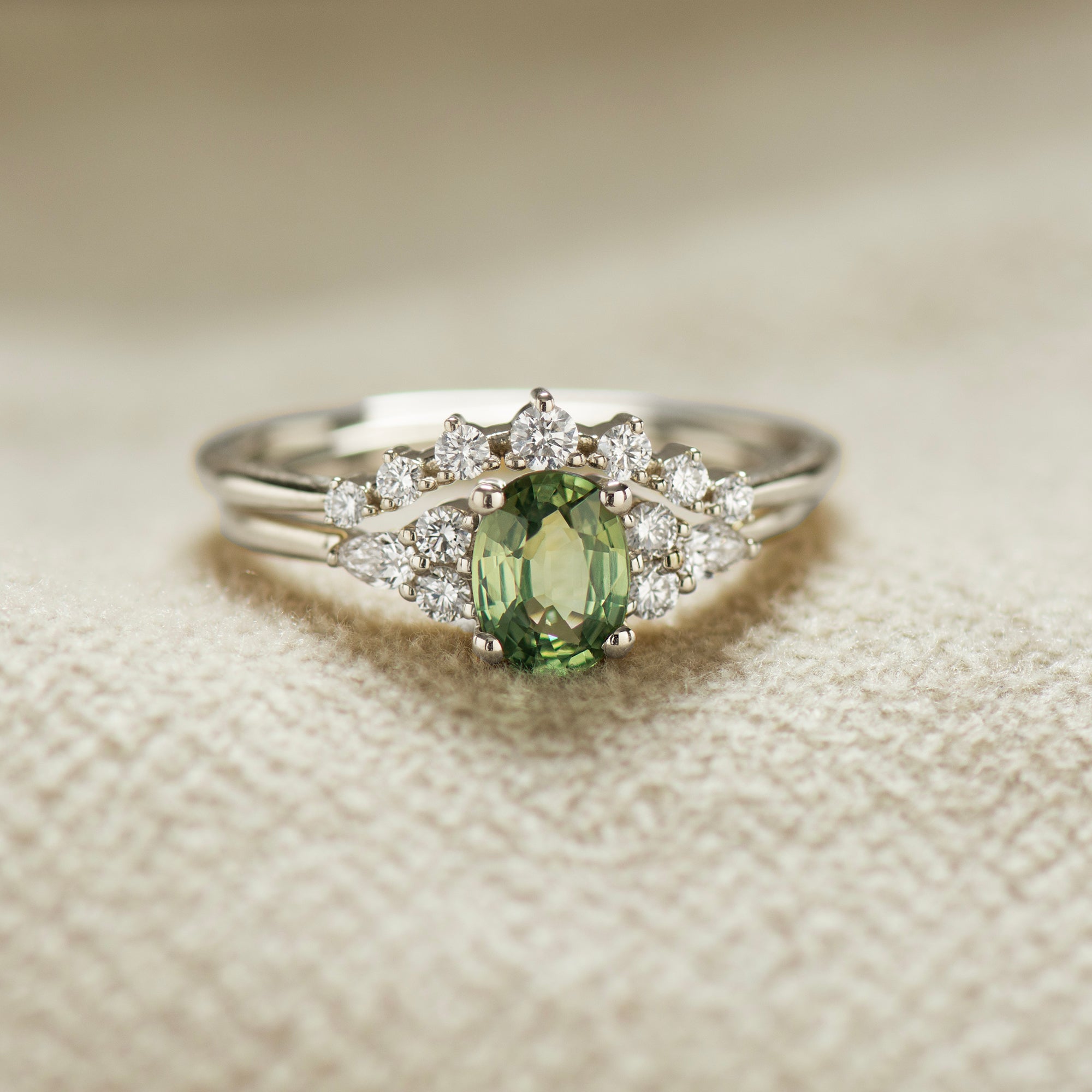 Green Sapphire Engagement Rings Set