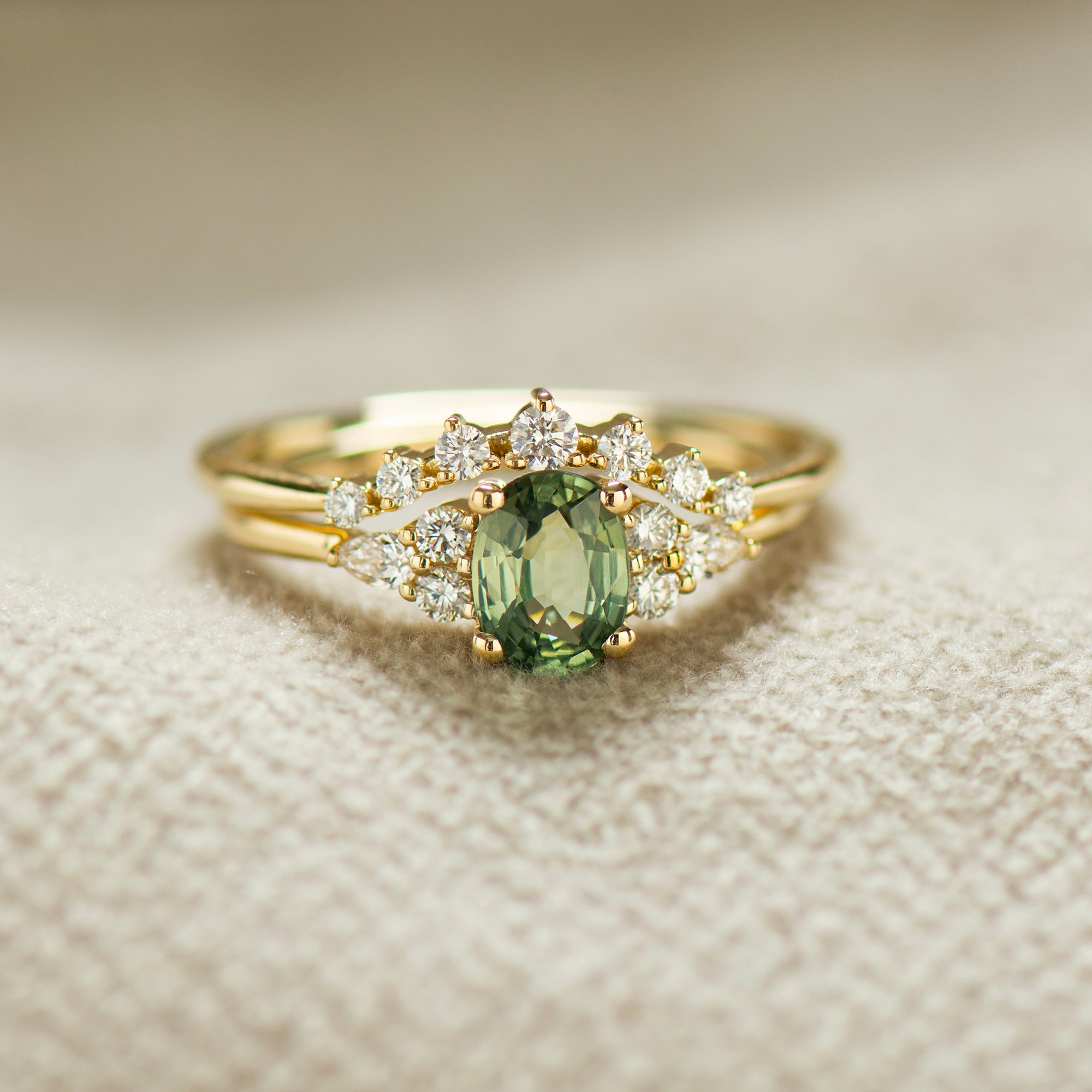 Green Sapphire Engagement Rings Set