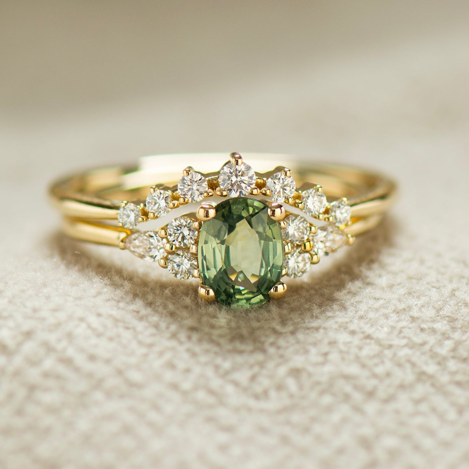 Green Sapphire Engagement Rings Set