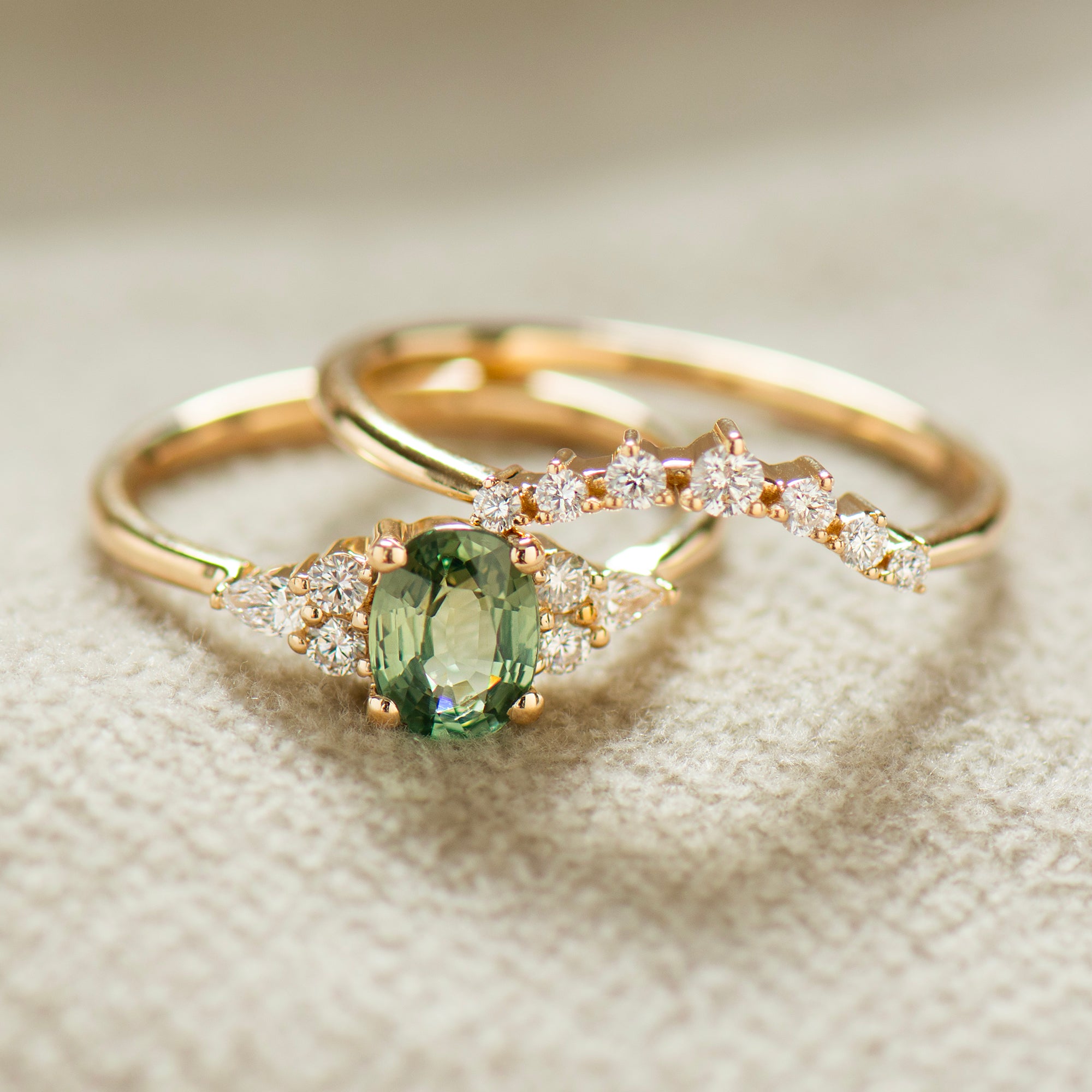 Green Sapphire Engagement Rings Set