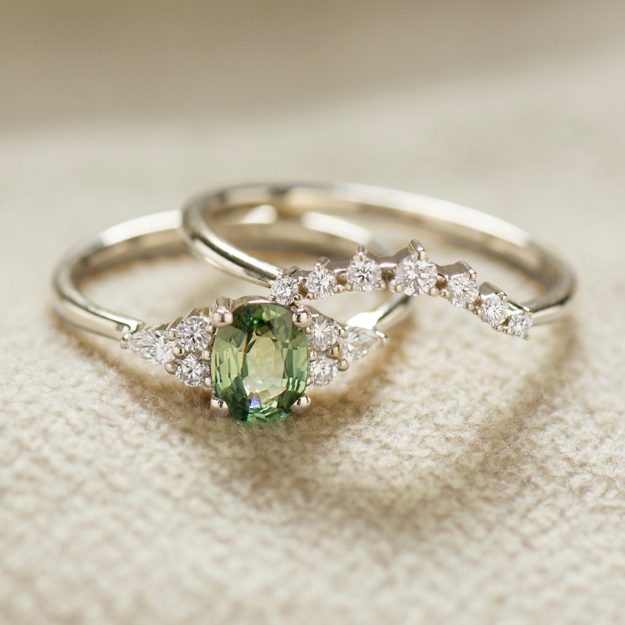Green Sapphire Engagement Rings Set