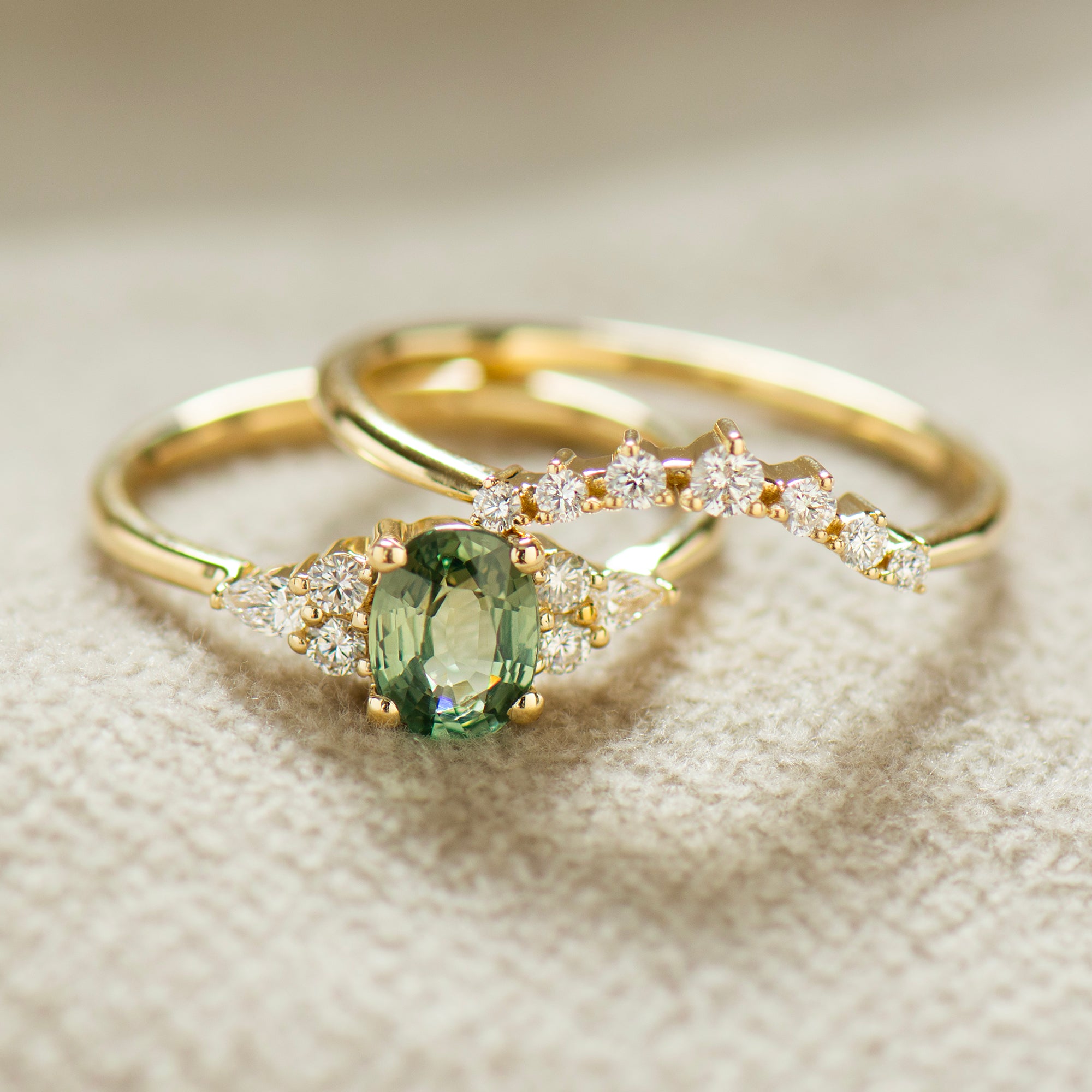 Green Sapphire Engagement Rings Set