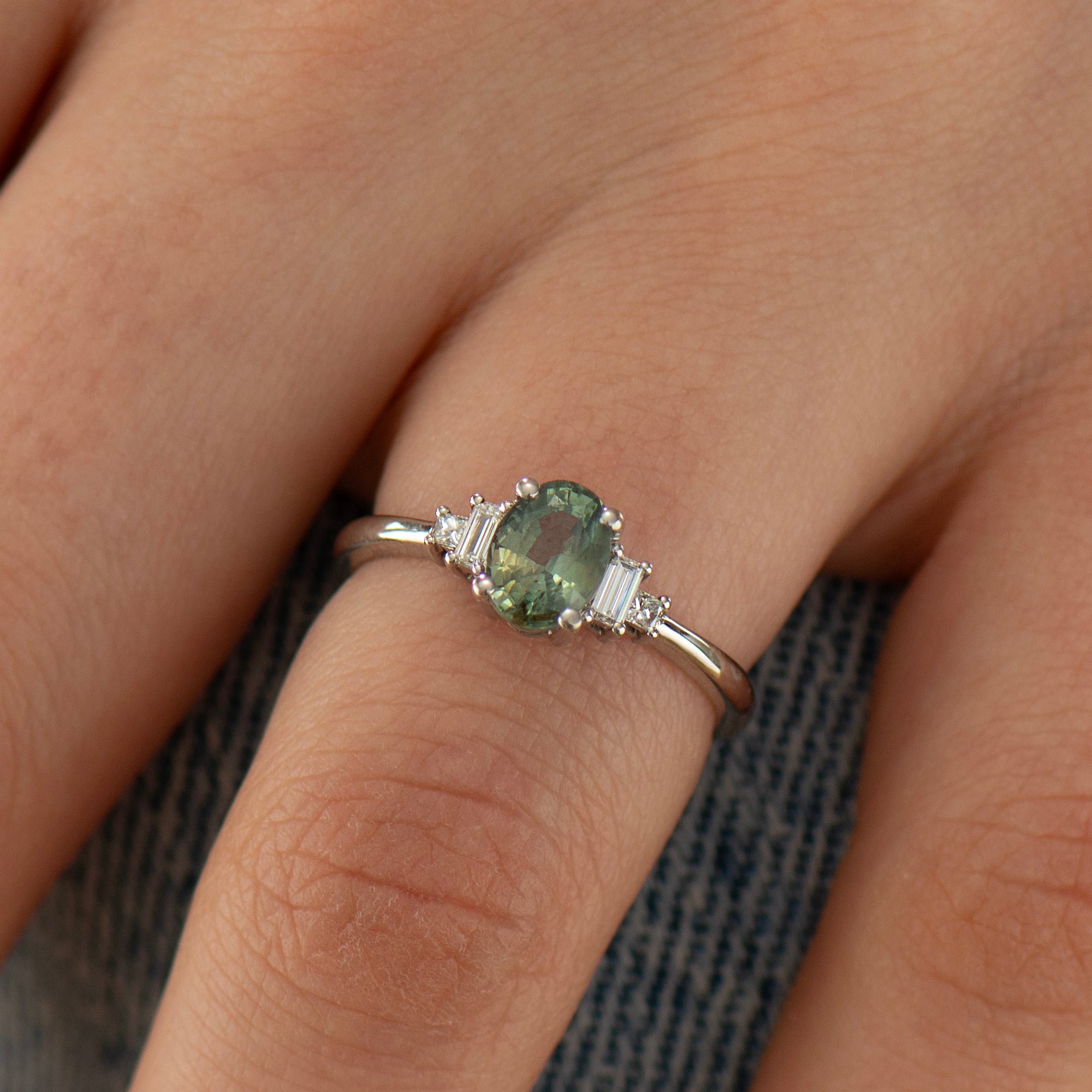 Art Deco Green Sapphire Engagement Ring
