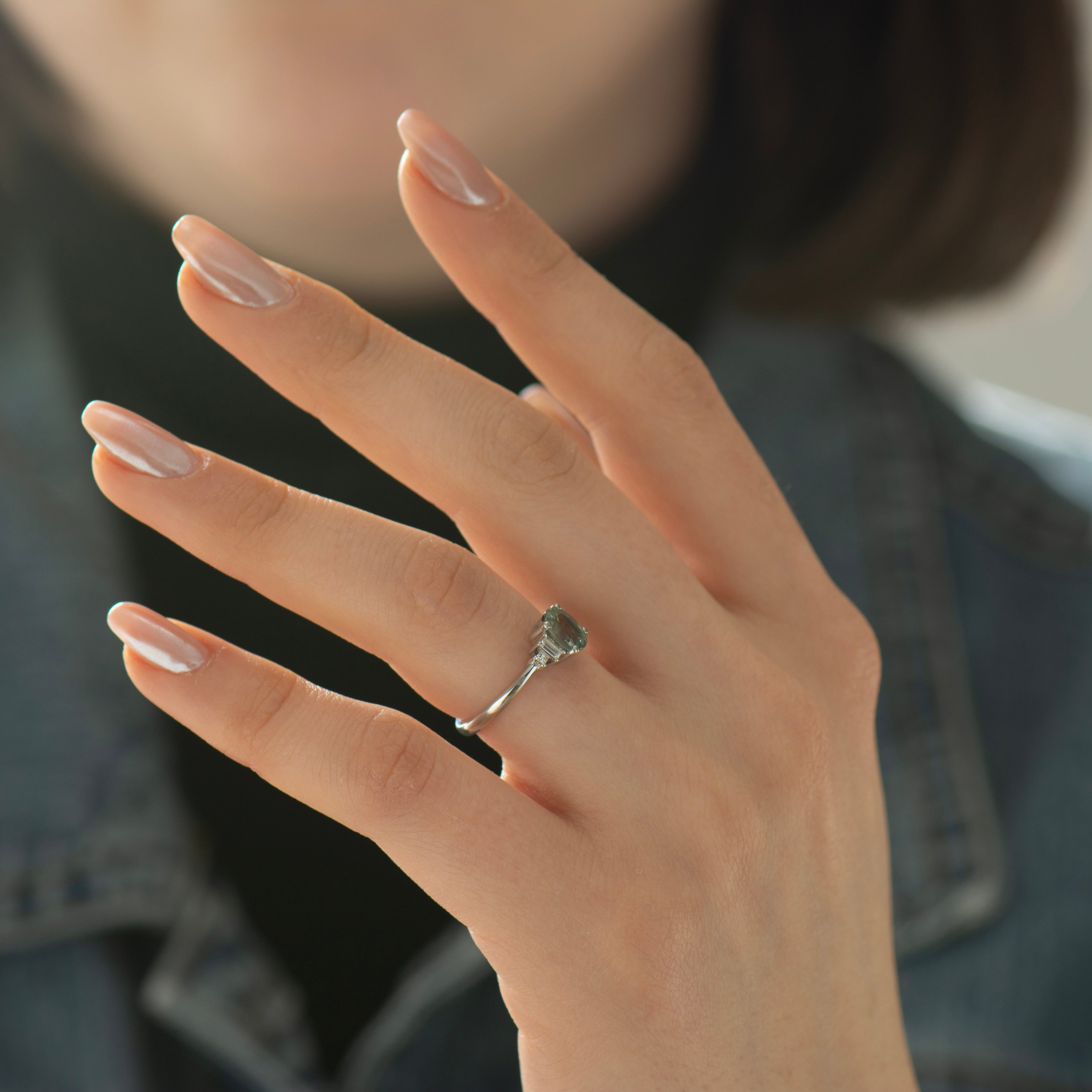 Art Deco Green Sapphire Engagement Ring