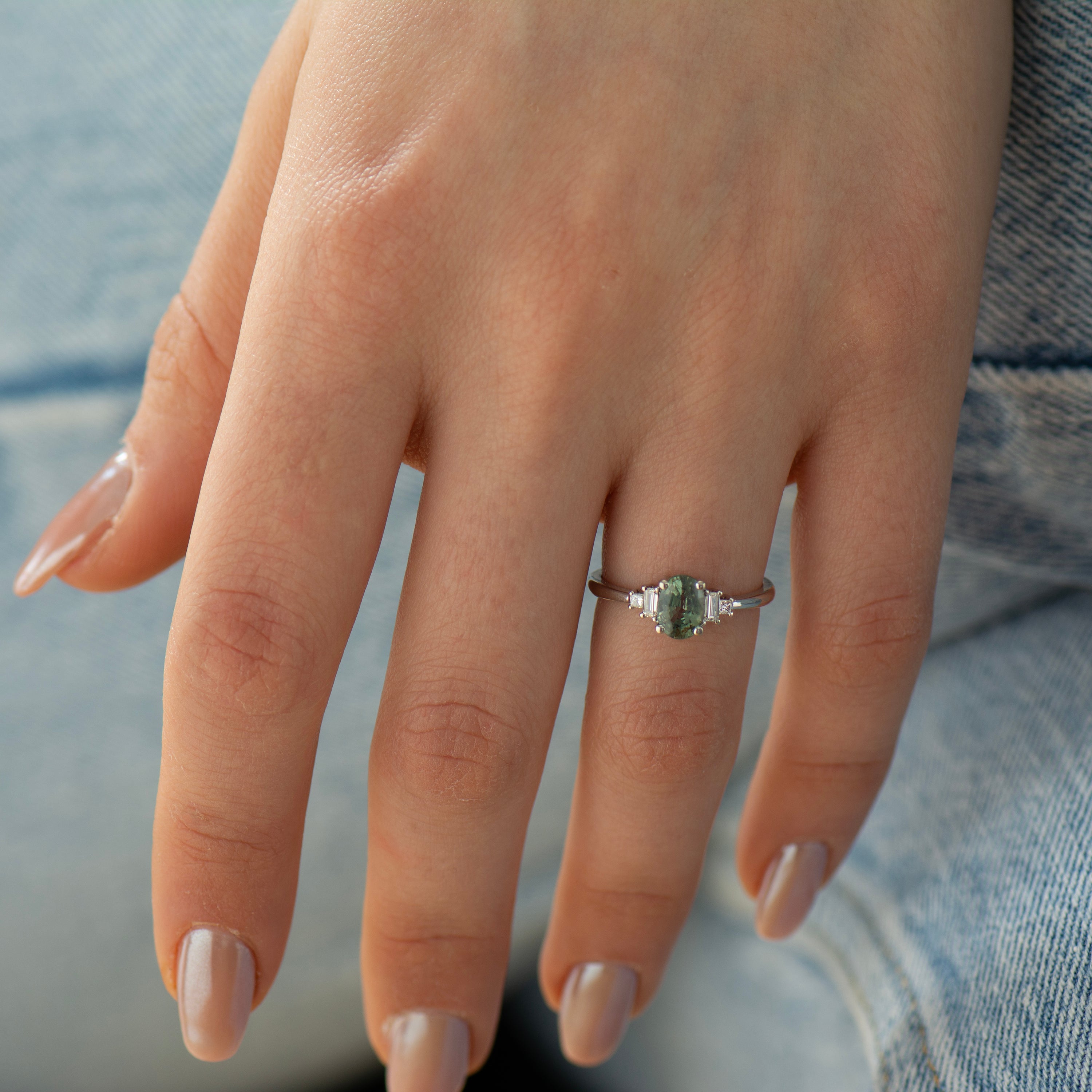Art Deco Green Sapphire Engagement Ring
