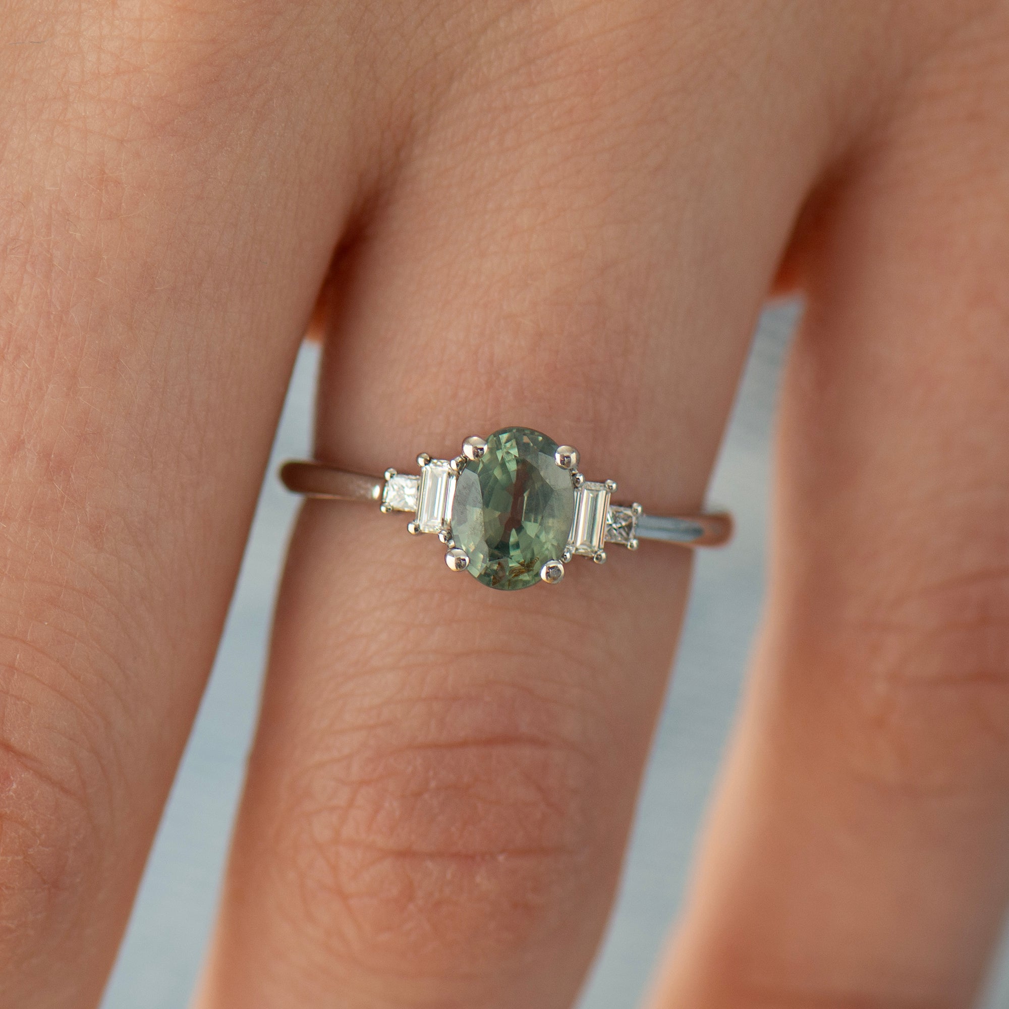 Art Deco Green Sapphire Engagement Ring