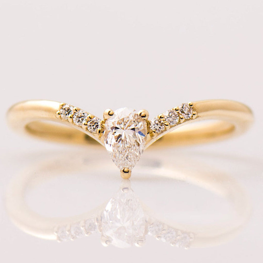 V Shaped Pear cut Engagement Ring