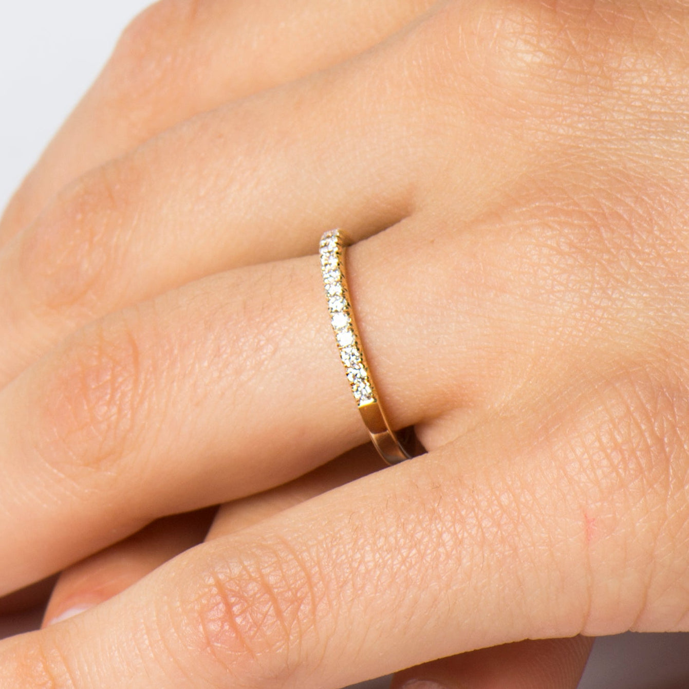 2mm Pave Diamond Ring - 14K Yellow Gold