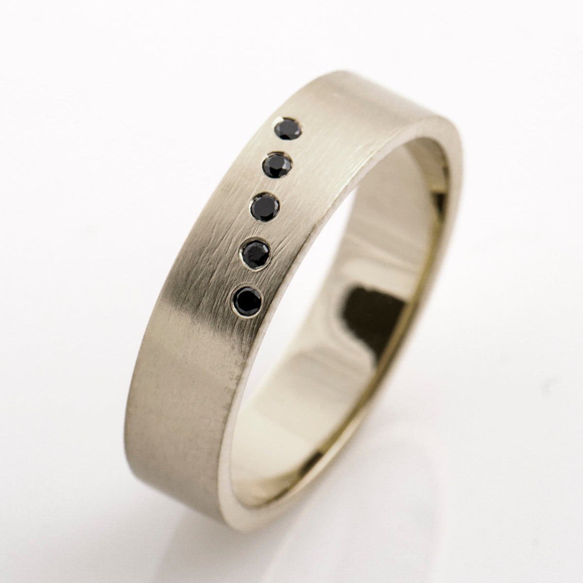 Diagonal Black Diamonds Ring - Matte Finish