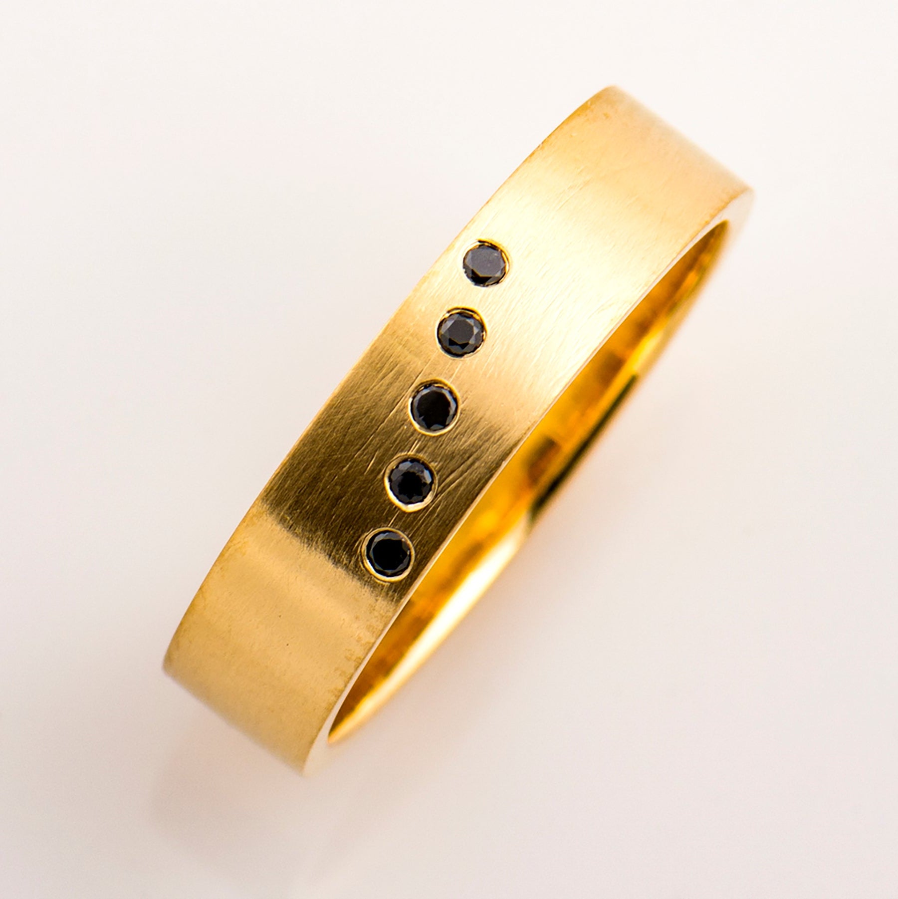 Diagonal Black Diamonds Ring - Matte Finish